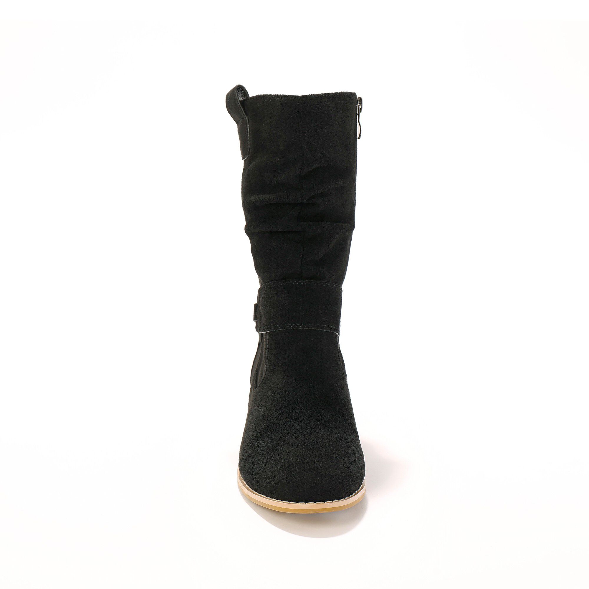 Bottes mi-hautes plissées à petit talon effet bois