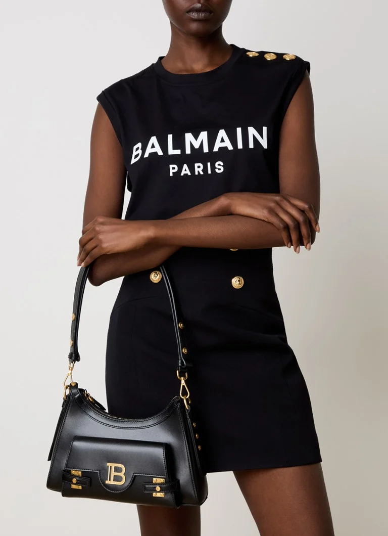 Torba na ramię Balmain B-Buzz Hobo ze skóry cielęcej z logo
