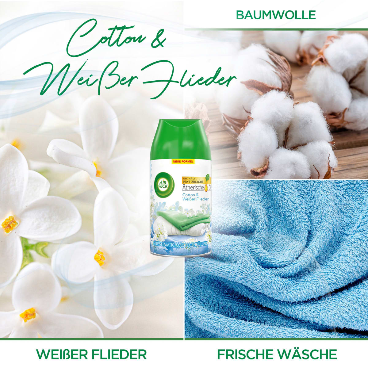 Lufterfrischer Freshmatic Cotton & Weißer Flieder Nachfüllpack, 250 ml