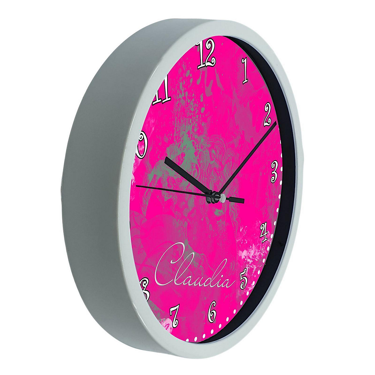 Kinder Wanduhr laufruhig personalisiert mit Name Traum Pink