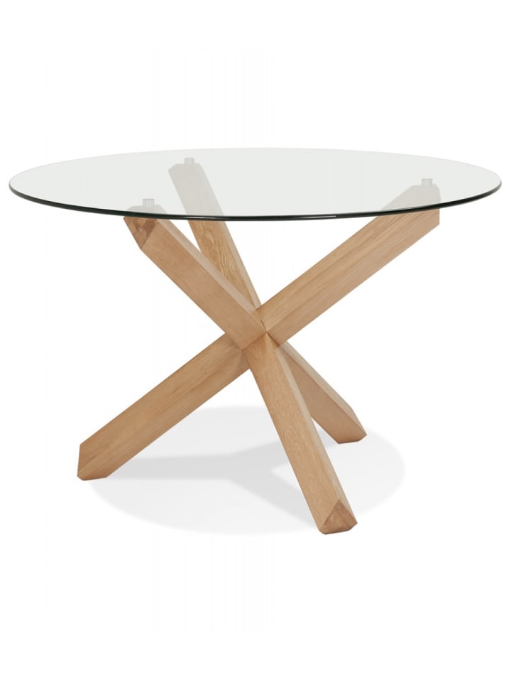KADIMA DESIGN Runder Esstisch aus Glas und Eiche | Natürlicher Stil in Transparent-Beige günstig kaufen onesize
