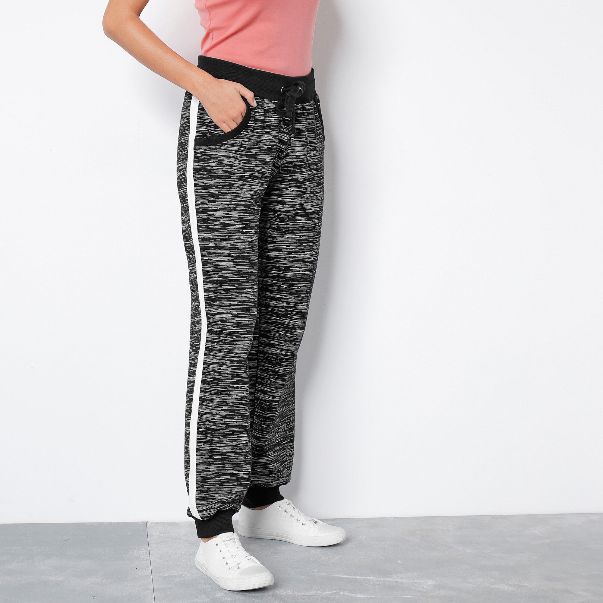 Pantalong jogging bicolore imprimé chiné
