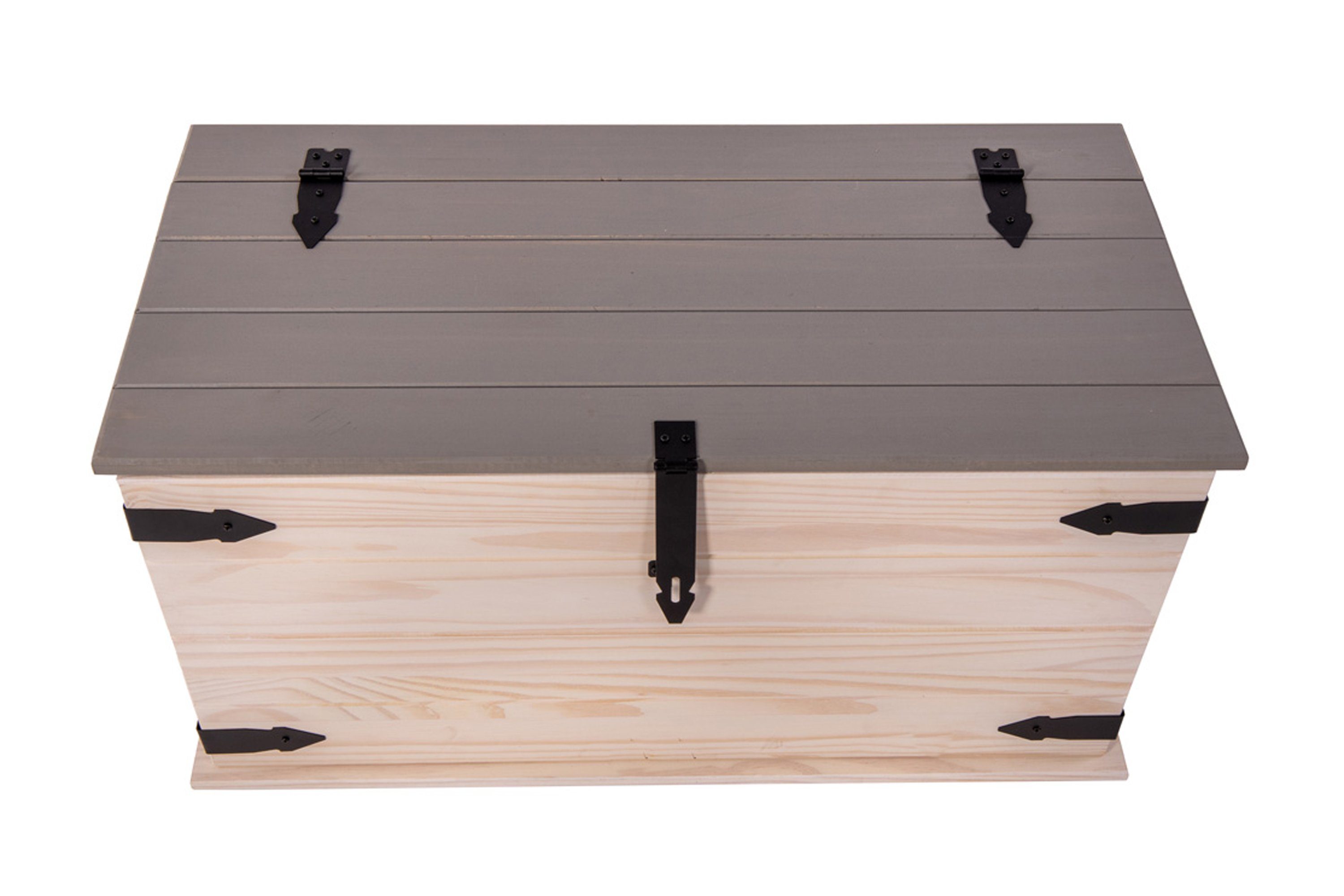 Junado® Truhentisch Merida, aus massivem Pinienholz, Mexiko-Design, weiß lasiert, graue Deckplatte