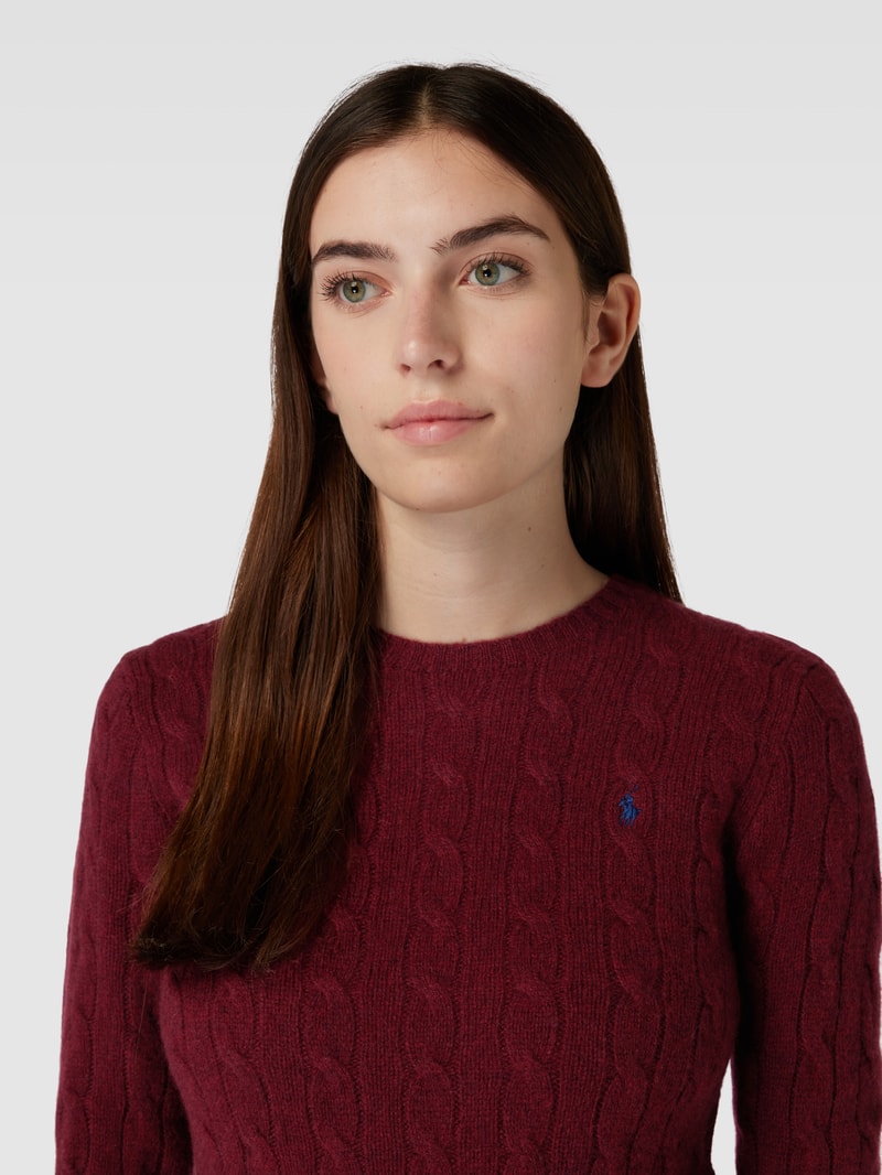 Strickpullover mit Zopfmuster Modell 'JULIANNA' in dunkelrot