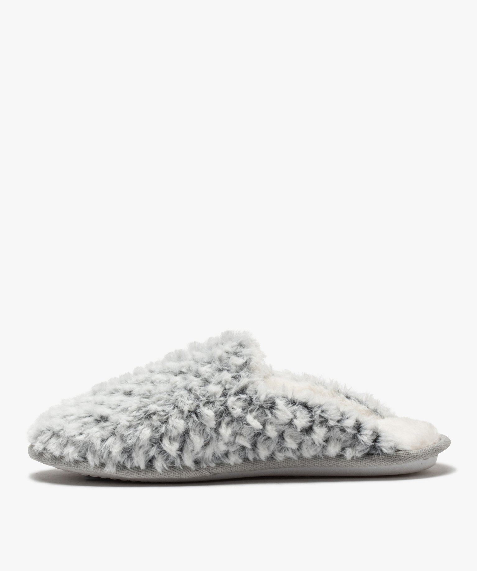 Chaussons femme mules plates en textile peluche gris | GEMO