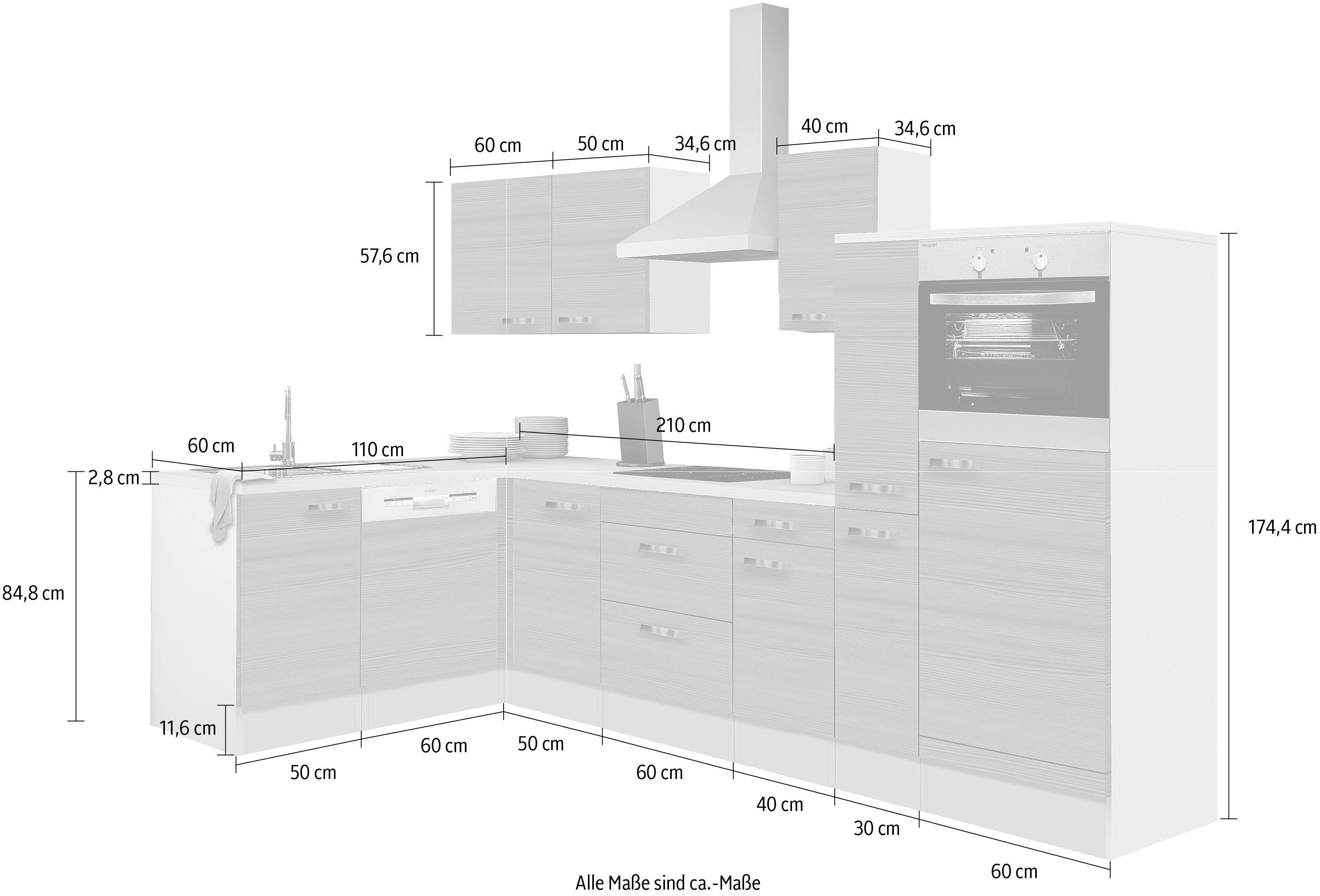 OPTIFIT Winkelküche Vigo, ohne E-Geräte, Stellbreite 300 x 175 cm