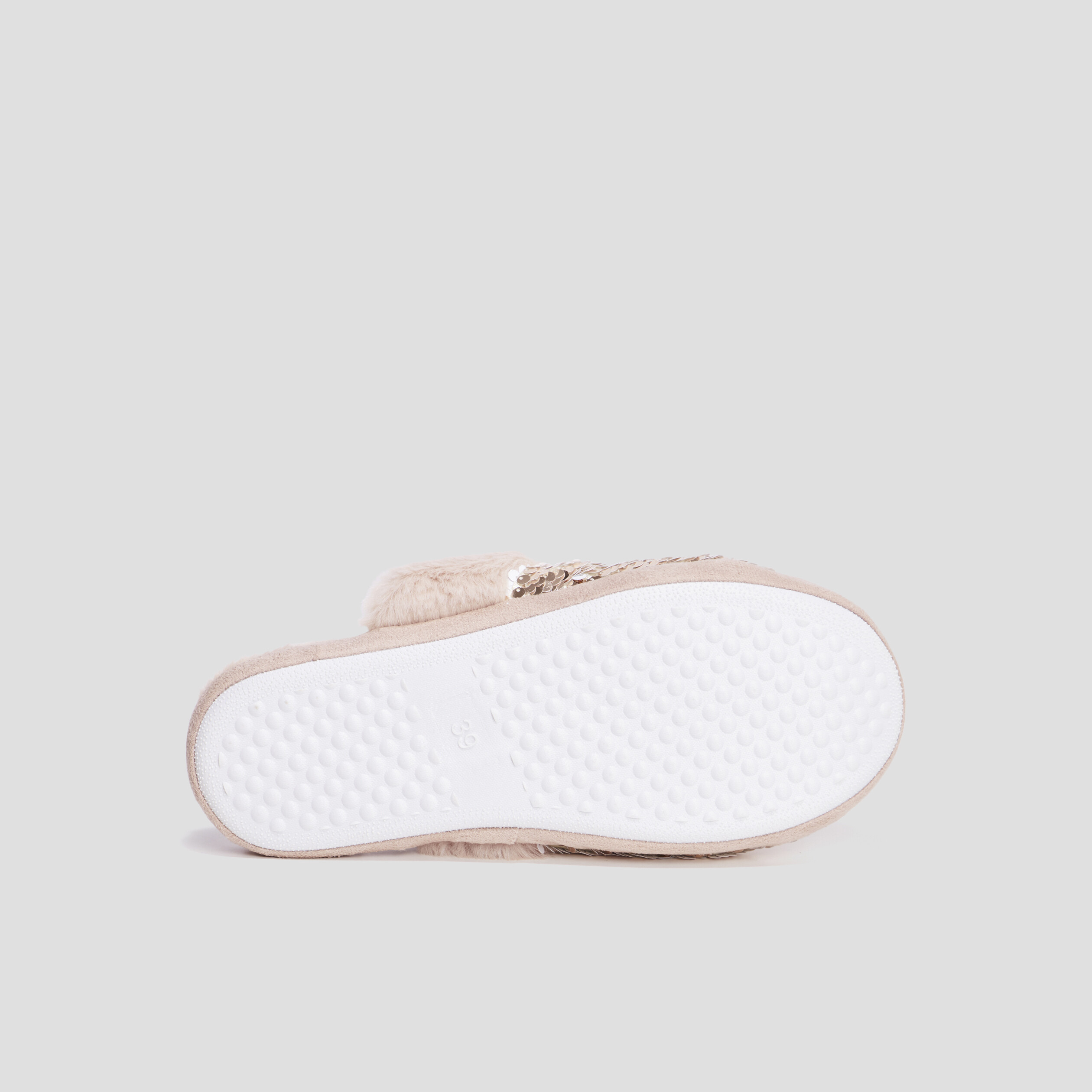 Chaussons mules sequins et fourrure jaune or femme | La Halle