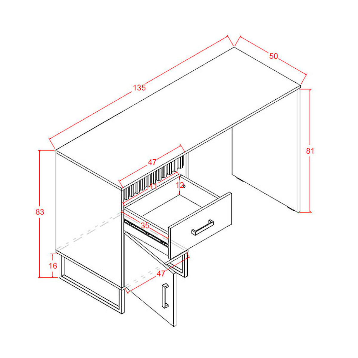 Schreibtisch Bürotisch Lamelix 135x50x83cm