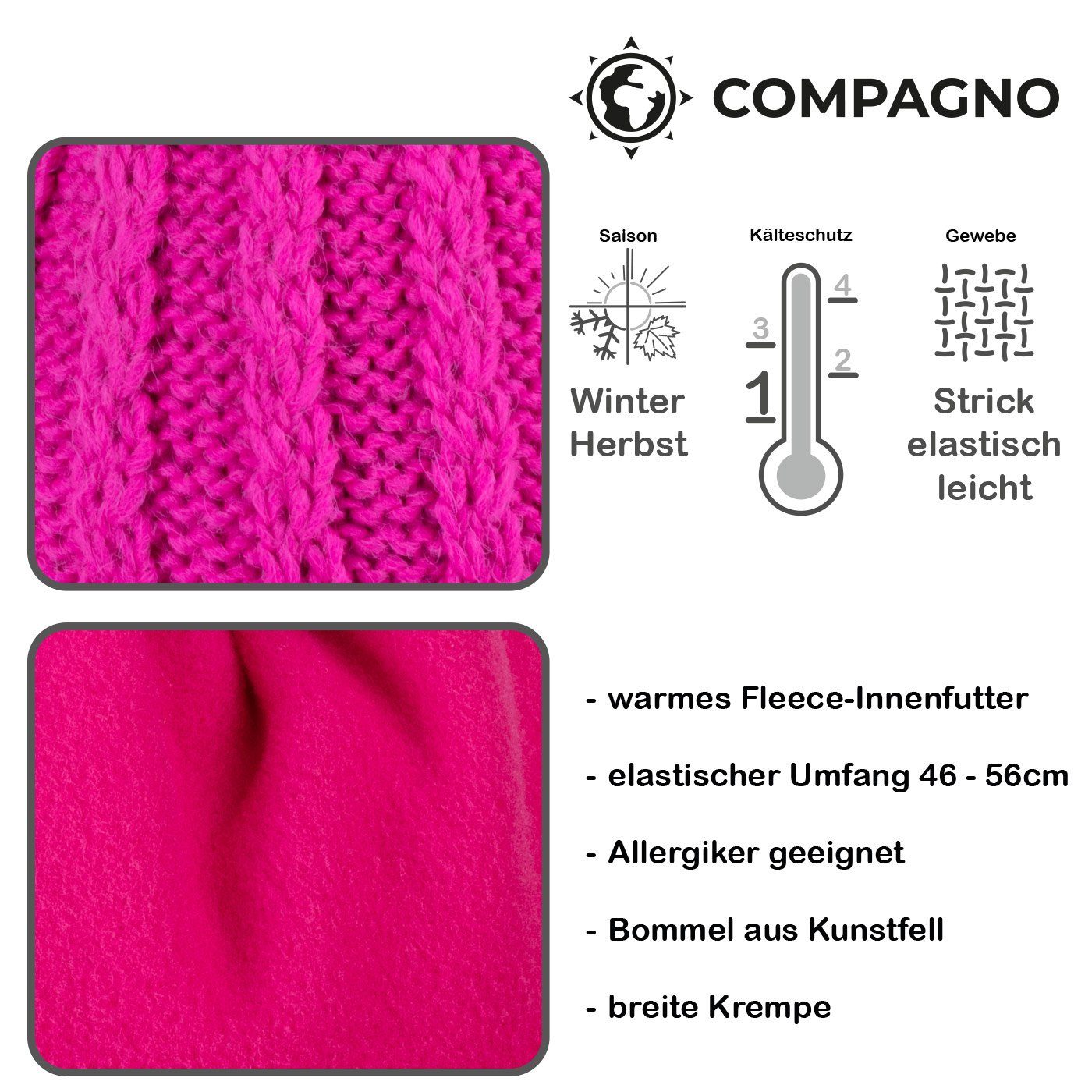 compagno Bommelmütze (1-St) Wintermütze Strickmütze Damen Mütze Winter Beanie