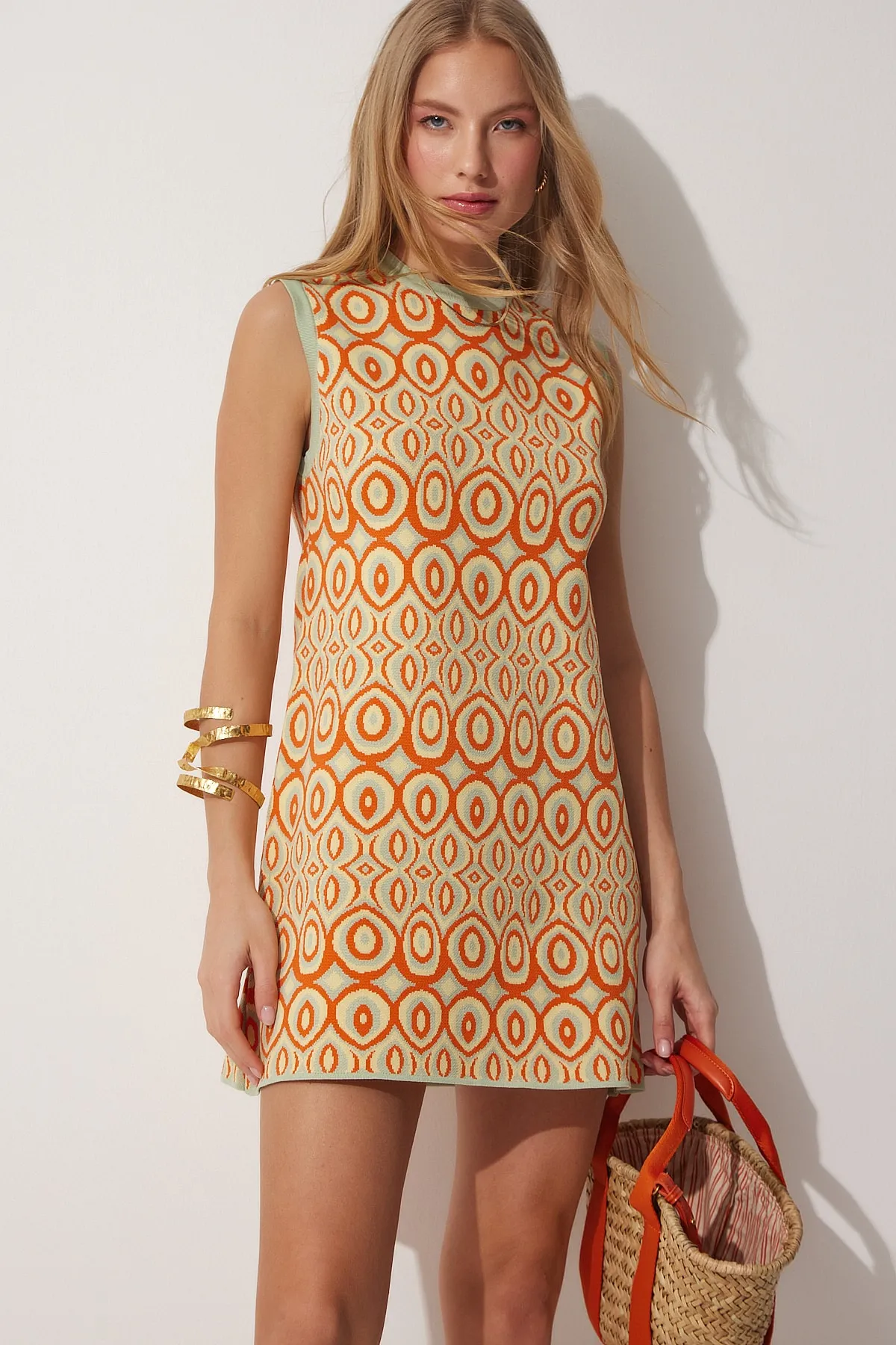 Happiness İstanbul  Gemustertes Strickkleid in A-Linie