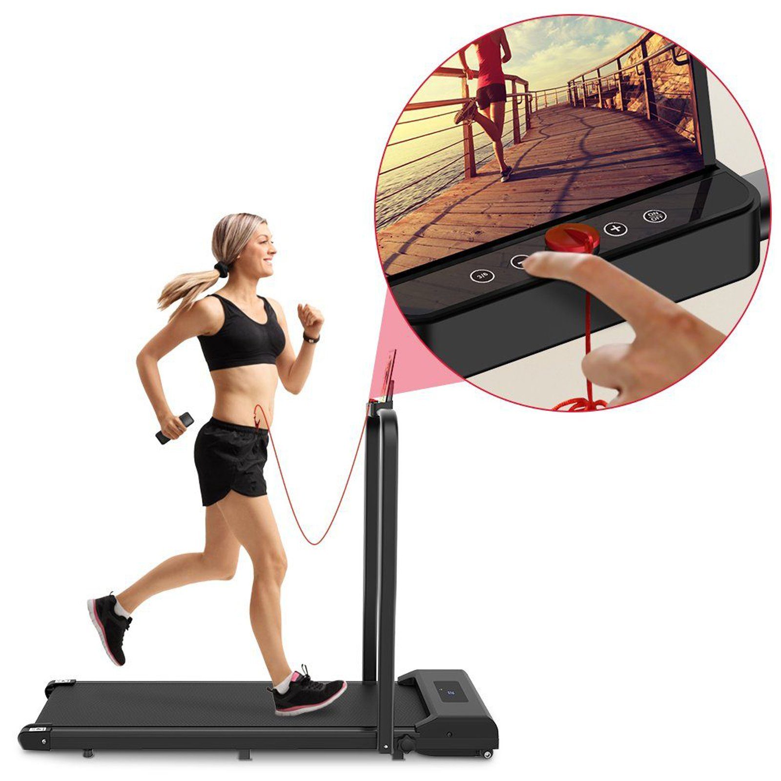 Sinaopus Laufband LB01, 2-in-1 Faltbares Laufband,für zuhause klappbar leise, Fitnessgerät mit LED Display, 1-10KM/H Treadmill