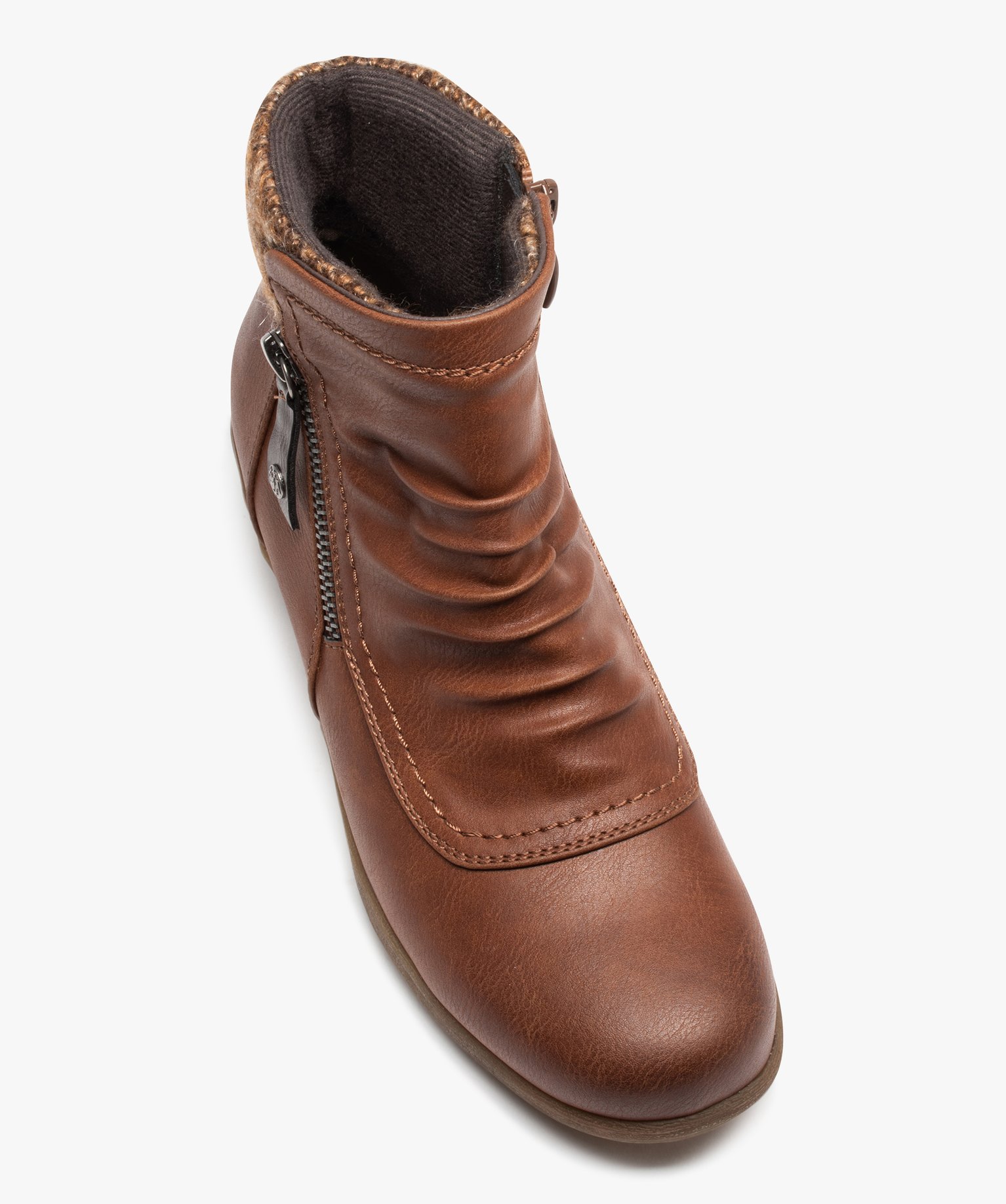 Boots femme confort unies à zip et col chaussette camel | GEMO
