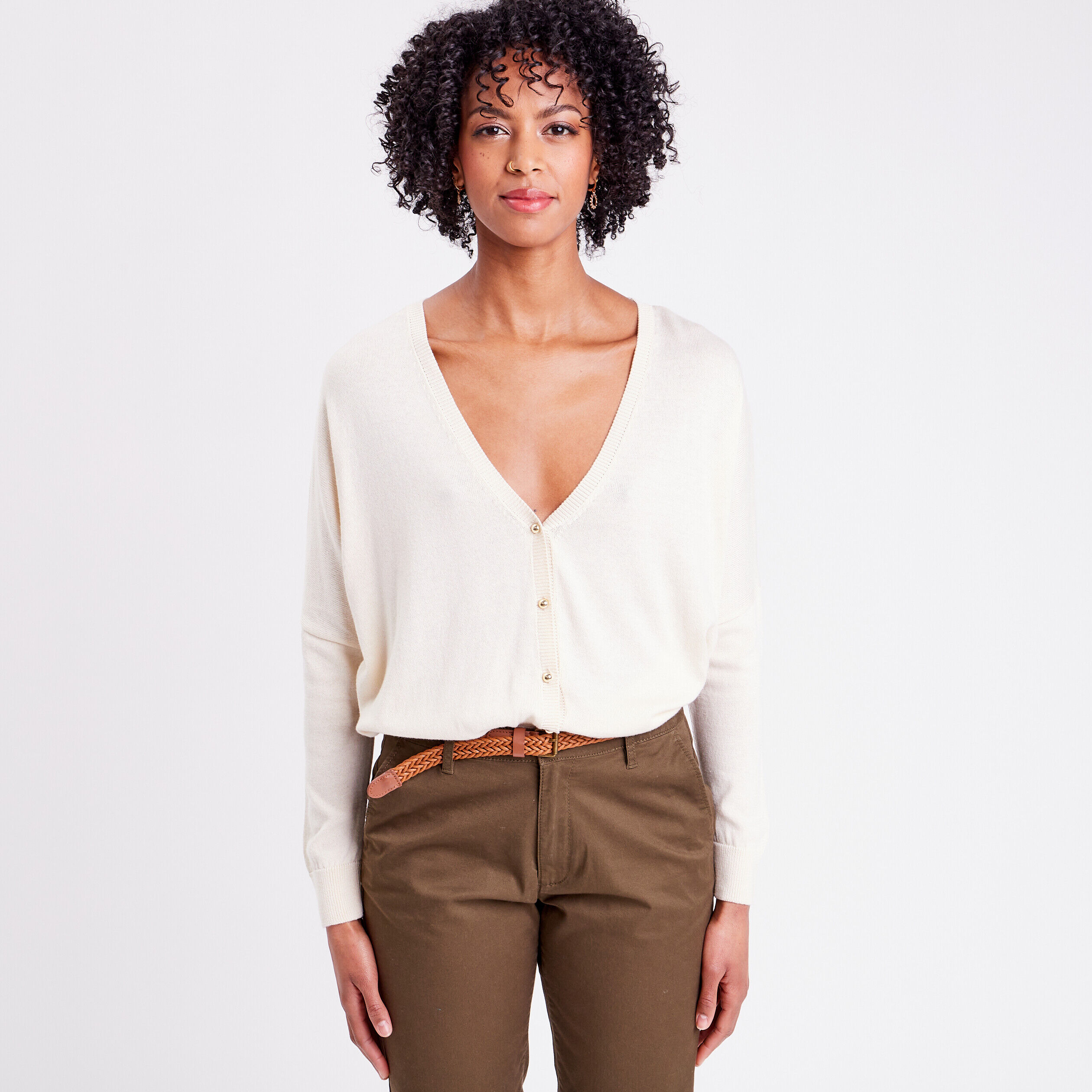 Gilet manches longues ample ecru femme | Cache Cache