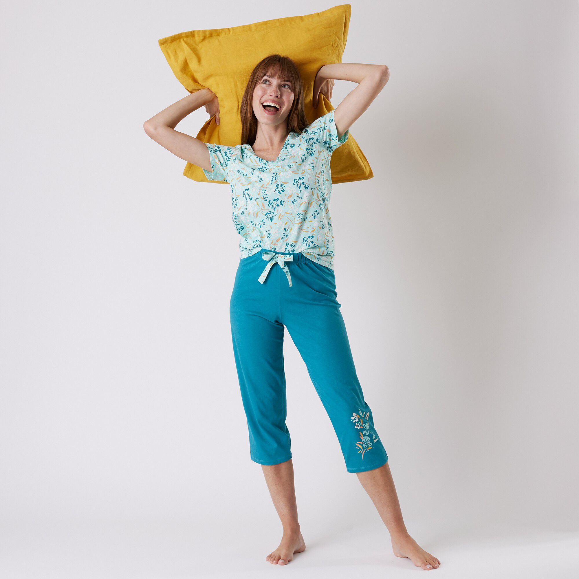 Pantalon court pyjama imprimé placé 