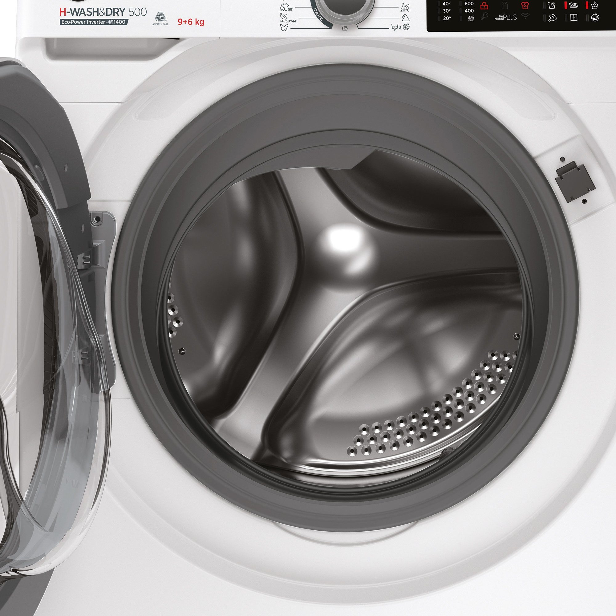 Hoover Waschtrockner H-WASH500 HDQ 496AMBS/1-S, 9,00 kg, 6 kg, 1400 U/min, hOn App / Wi-Fi + Bluetooth, Aquastop-Schlauch, Inverter Motor