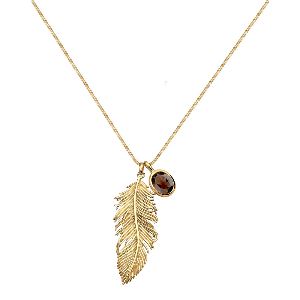 Elli Elli Collier Feder Boho Hippie Rauchquartz 925 Silber collier