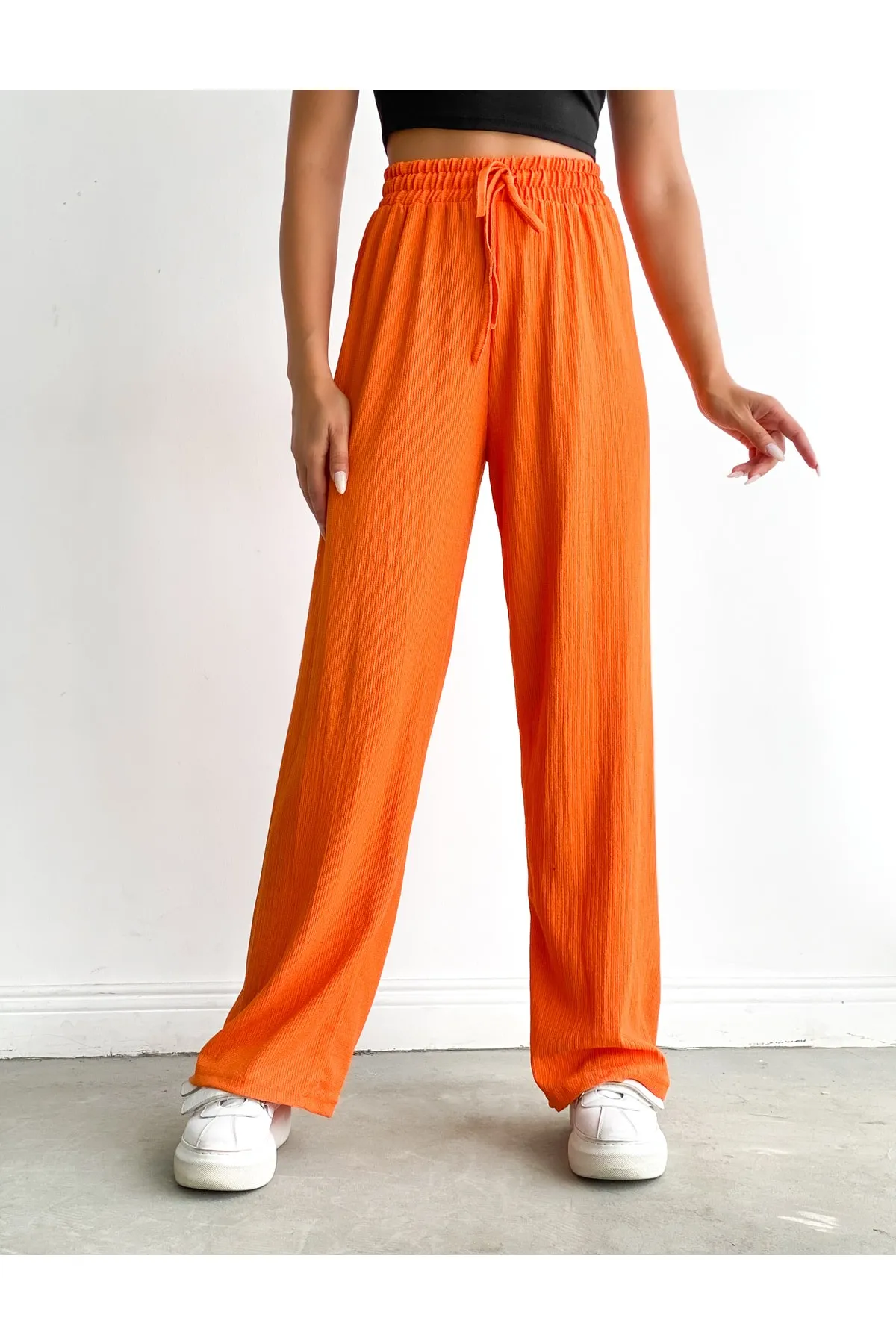 BEJNA  Orangefarbene Palazzo-Hose mit elastischem Bund für Damen