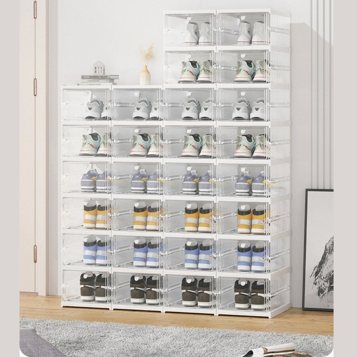MULISOFT Schuhbox Schuhboxen 6er Set, stapelbare Schuhorganizer Aufbewahrungsbox, Kunststoffboxen mit durchsichtiger Tür, Schuhaufbewahrung