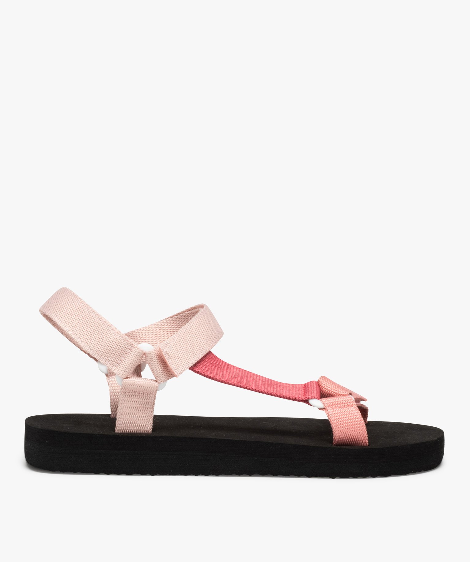Sandales de plage femme à brides en toile scratch rose | GEMO