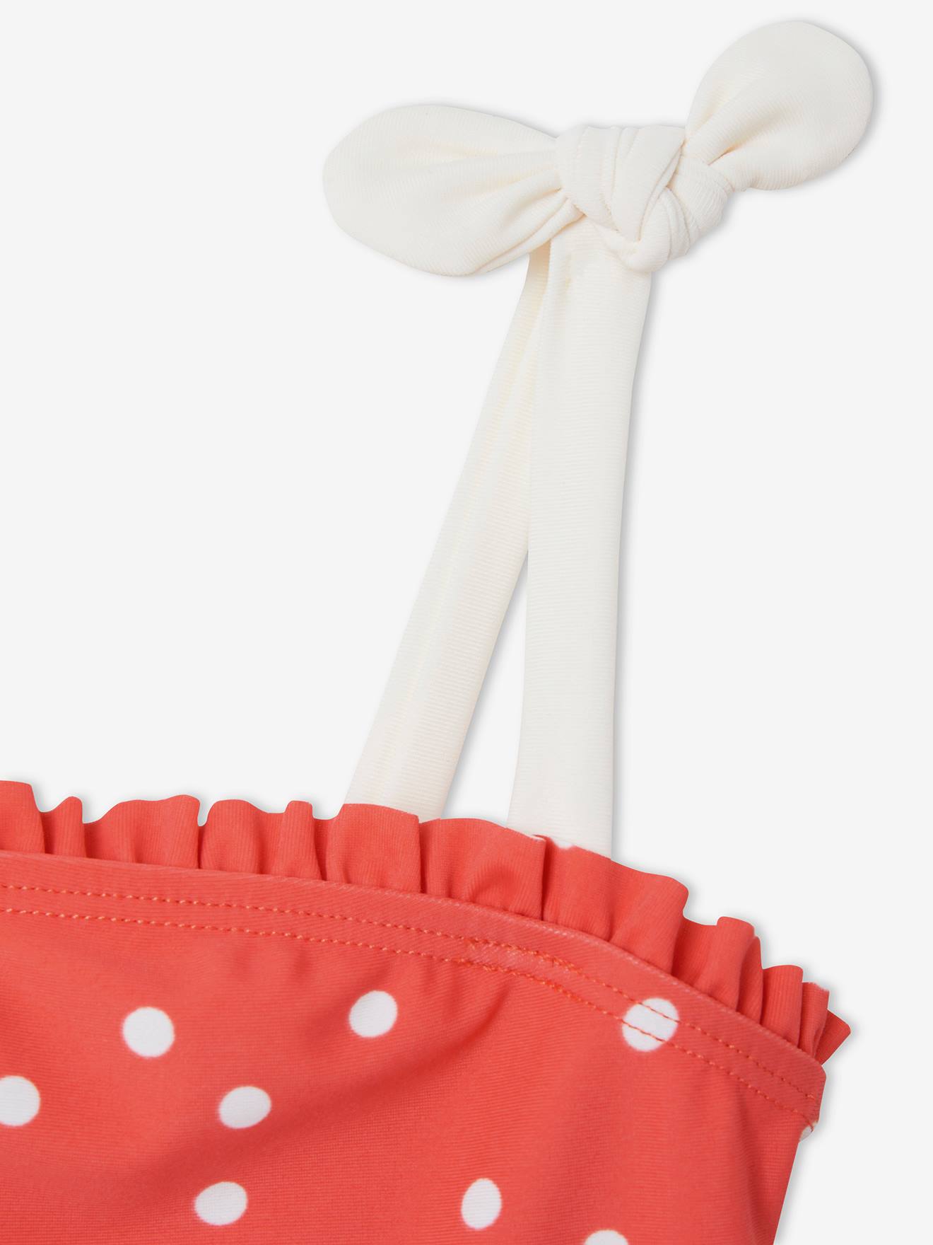 Maillot de bain 1 pièce bébé fille imprimé pois rose corail imprimé