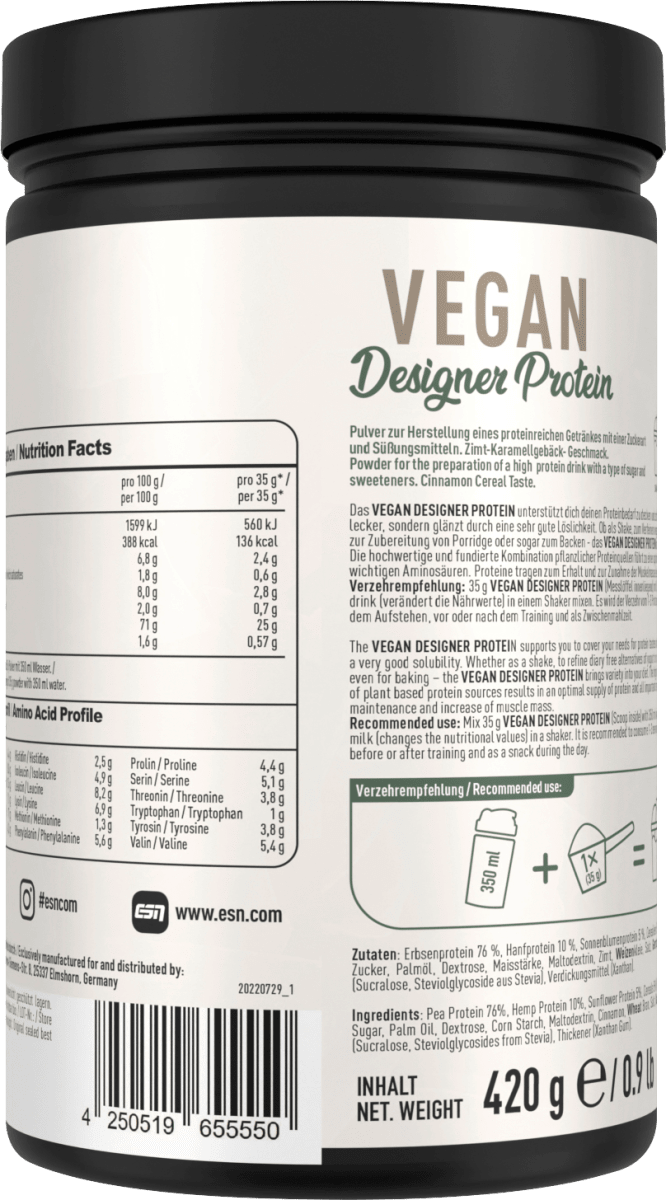 Proteinpulver Designer Protein, Cinnamon Cereal, vegan, 420 g