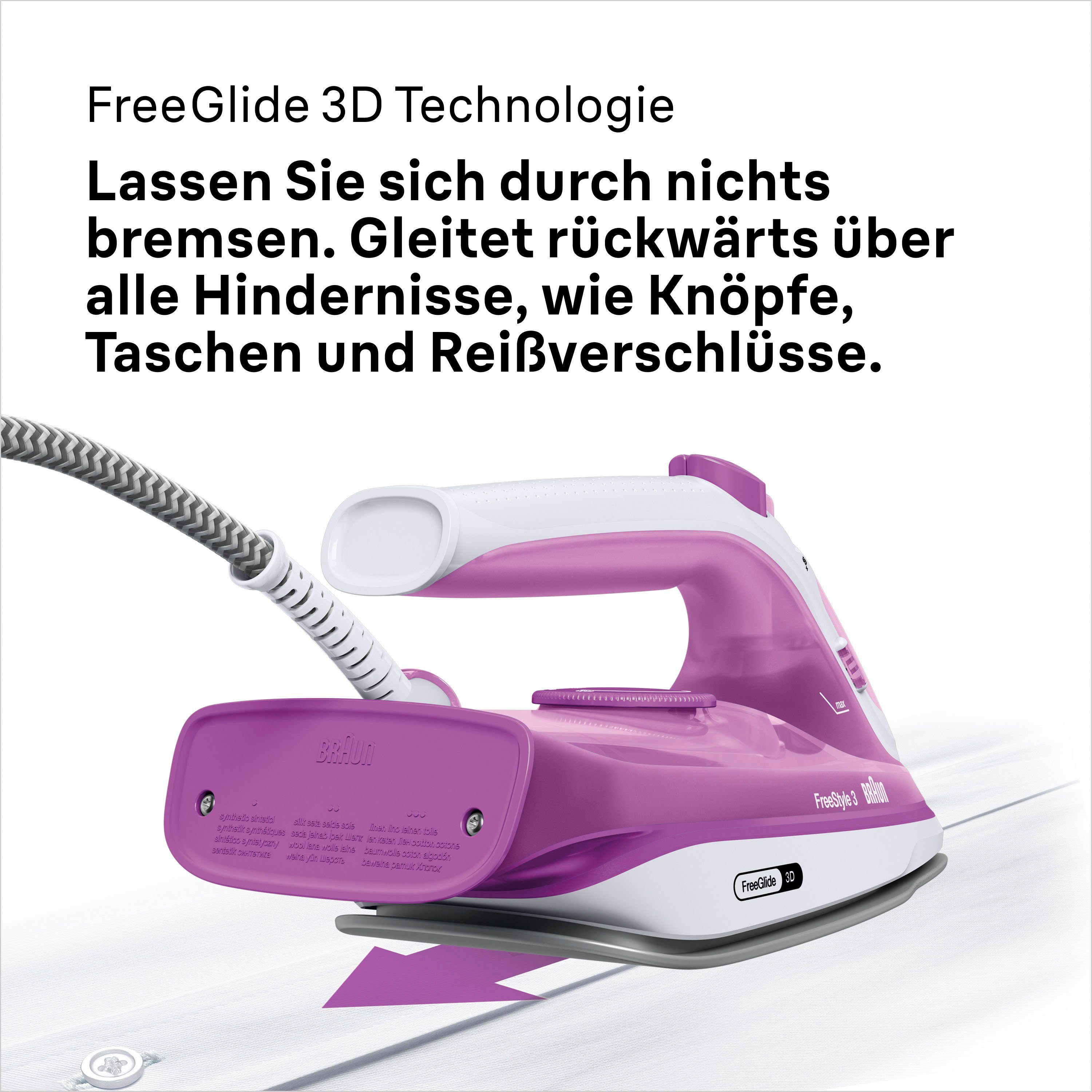 Braun Dampfbügeleisen Braun FreeStyle 3 FI 3124 PU Dampfbügeleisen Weiß/Lila, 2400 W