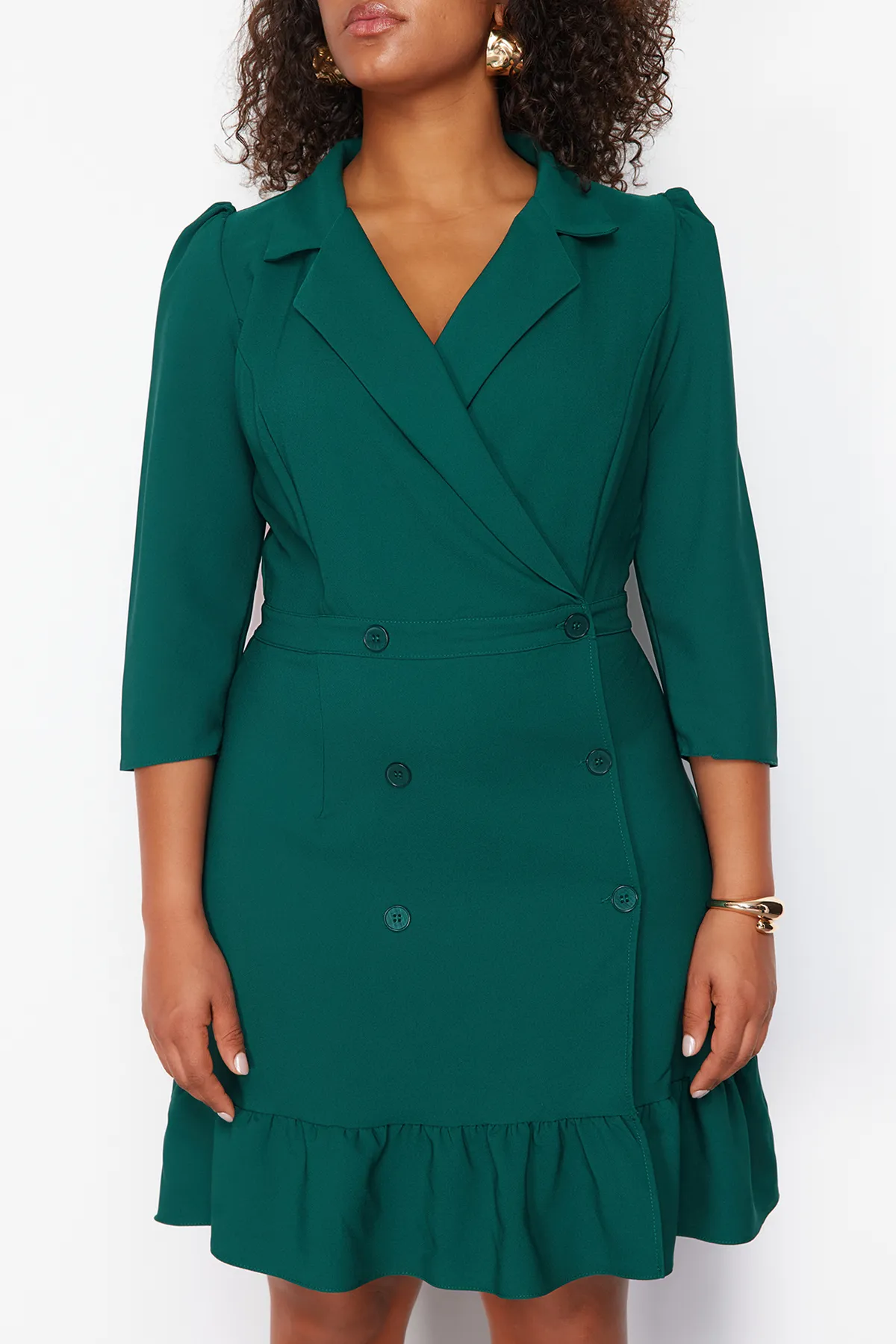 Trendyol Curve  Smaragdgrünes Mini-Jackenkleid mit Dreiviertelärmeln - TBBAW23AH00042