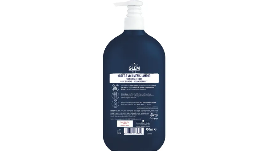 Schwarzkopf GLEM vital Shampoo Men Hopfen Kraft & Volumen 750 ml