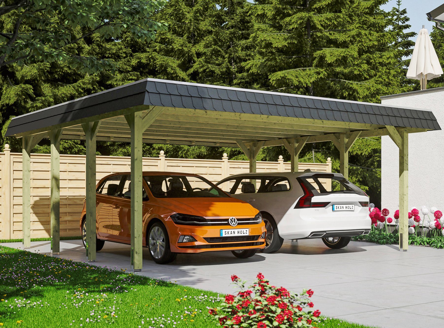Skanholz Doppelcarport Spreewald, BxT: 585x589 cm, 215 cm Einfahrtshöhe