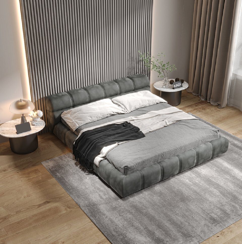 JVmoebel Bett Niedriges Graues Schlafzimmer Bett Designer Doppelbett Moderner Stil (1-tlg., Nur Bett), Made in Europa