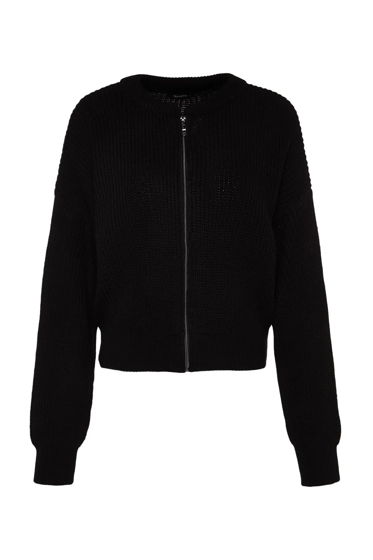 Trendyol Collection  Schwarzer Strickcardigan mit Bomberkragen TWOAW24HI00153