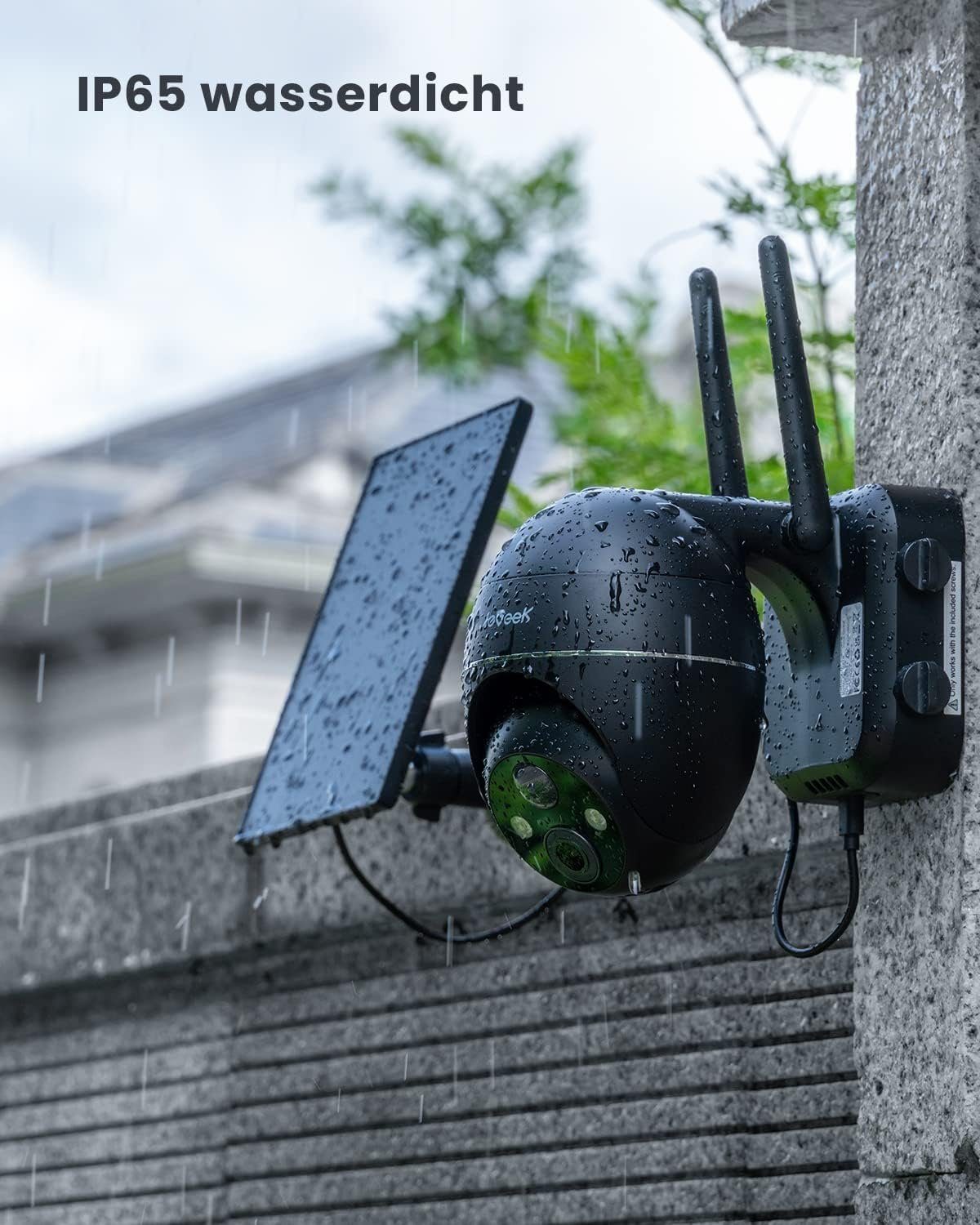 ieGeek 2K Solar WLAN Überwachungskamera Aussen Akku 355°/140° Pan Tilt IP65 Überwachungskamera (AuBenbereich, intelligenten KI-Algorithmus,4x Digitalzoom,Unterstützt Android/IOS und Tablet-Zugriff, Kabellose,20m Farbnachtsicht,PIR Bewegungsmelder,Sir