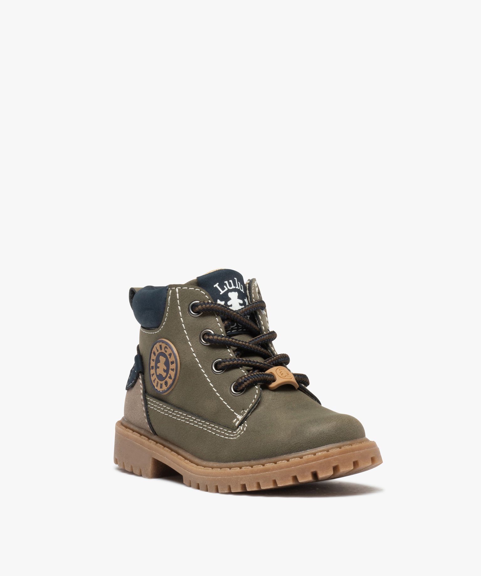Boots bébé Garçon mid-cut lisses à lacets et à zip - Lu... kaki | GEMO