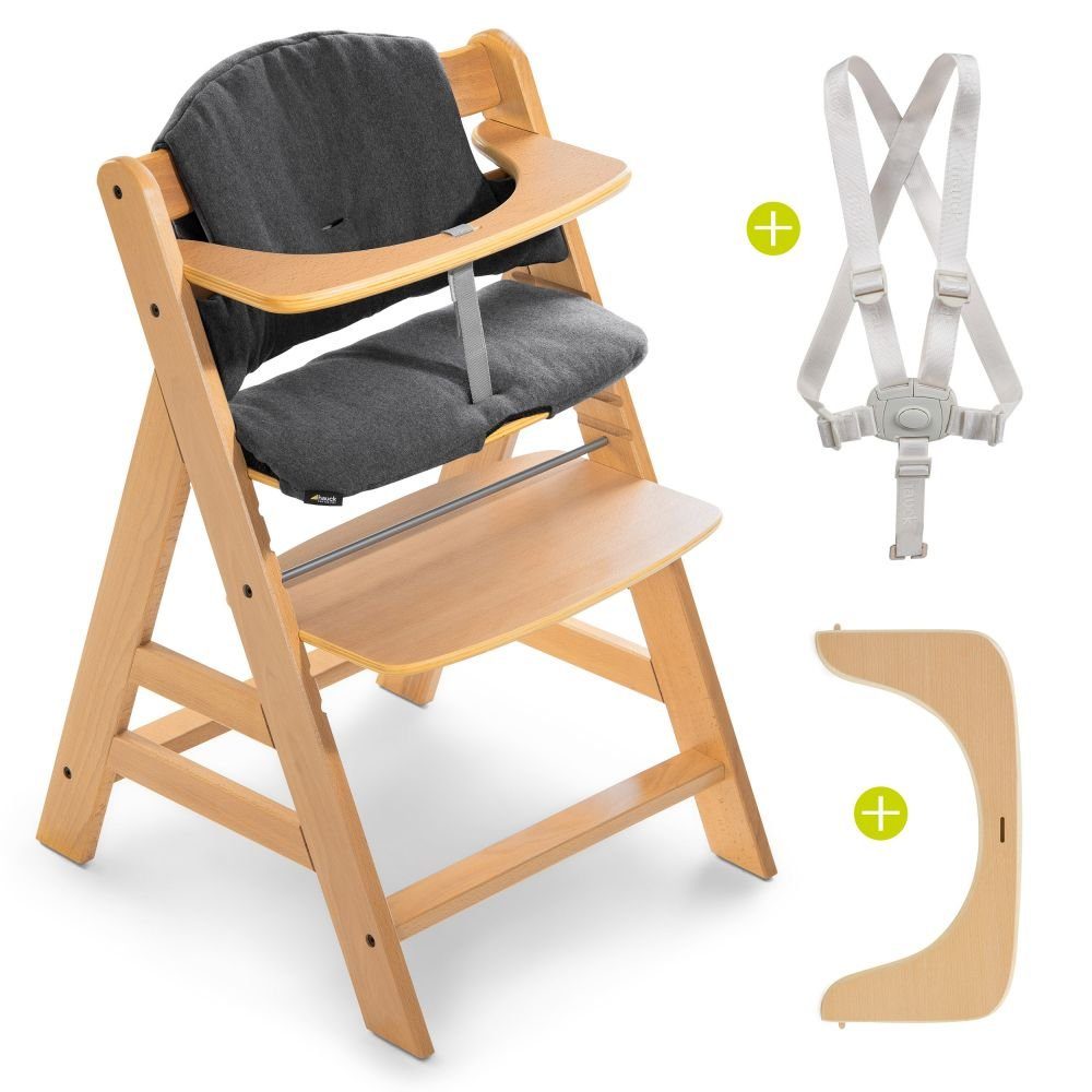 Hauck Hochstuhl Alpha Plus Natur (Set), Mitwachsender Holz Kinderhochstuhl mit Sitzauflage höhenverstellbar