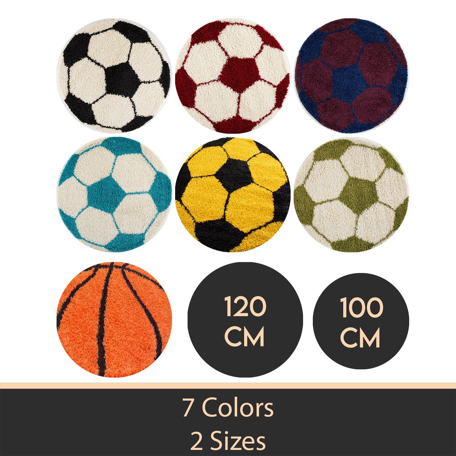Kinderteppich Fußball-Design, Carpetsale24, Rund, Höhe: 30 mm, Kinder Teppich Fußball-Form Kinderzimmer versch.farben und größen