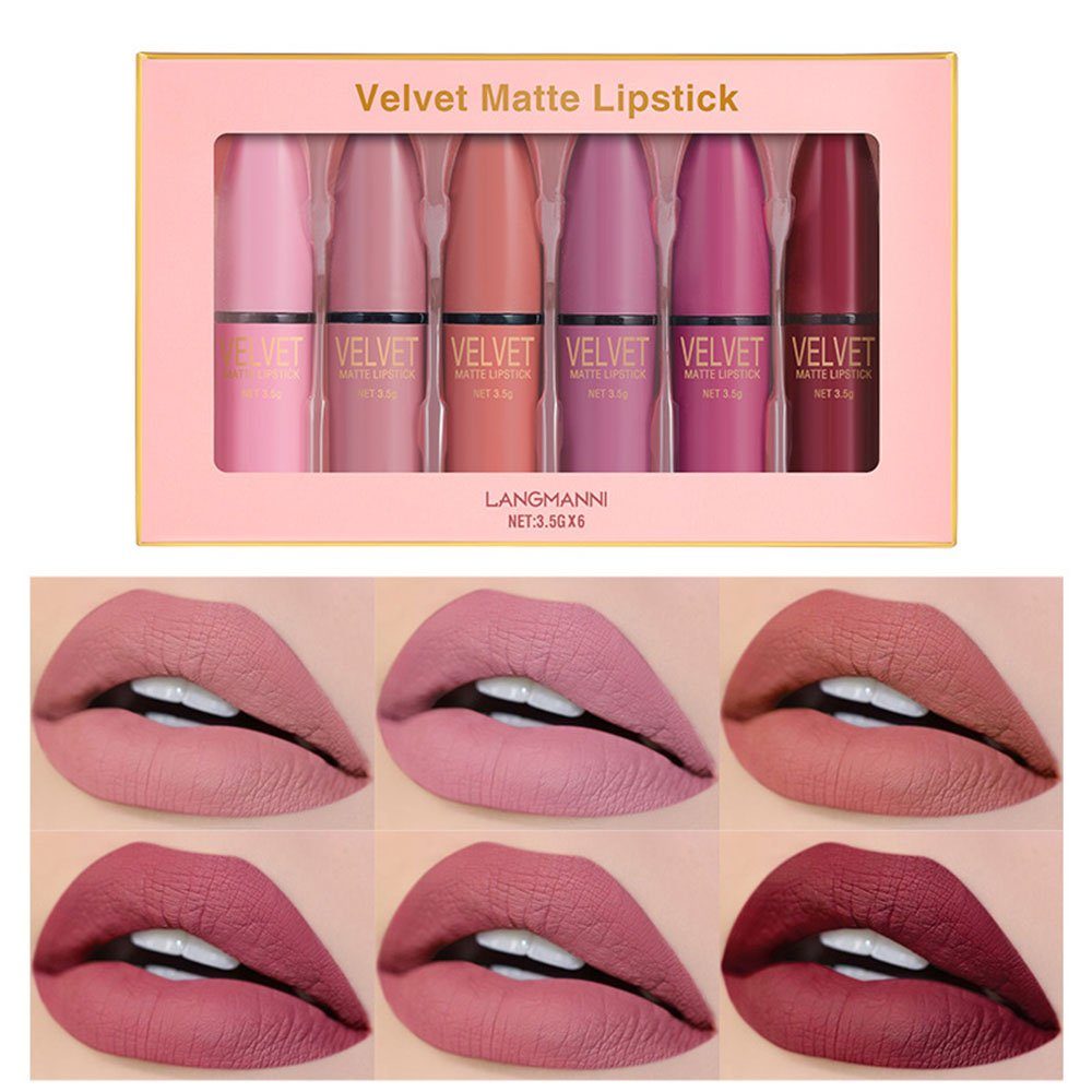 POCHUMIDUU Lippenstift-Set 6 Lippenstift-Sets,Matt,Wasserdicht, hochpigmentierter Samt, 6-tlg., Intensive Farbe und lang anhaltende Feuchtigkeit