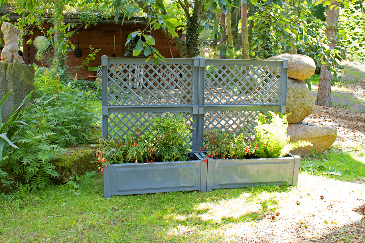 KHW KHW Pflanzkasten groß mit Spalier (2-tlg.) 100 cm grau - 2er Set