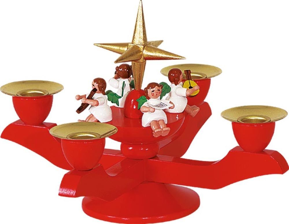 Richard Glaesser Adventsleuchter klein rot, Höhe 12 cm / Breite 15 cm, Handwerkskunst aus dem Erzgebirge