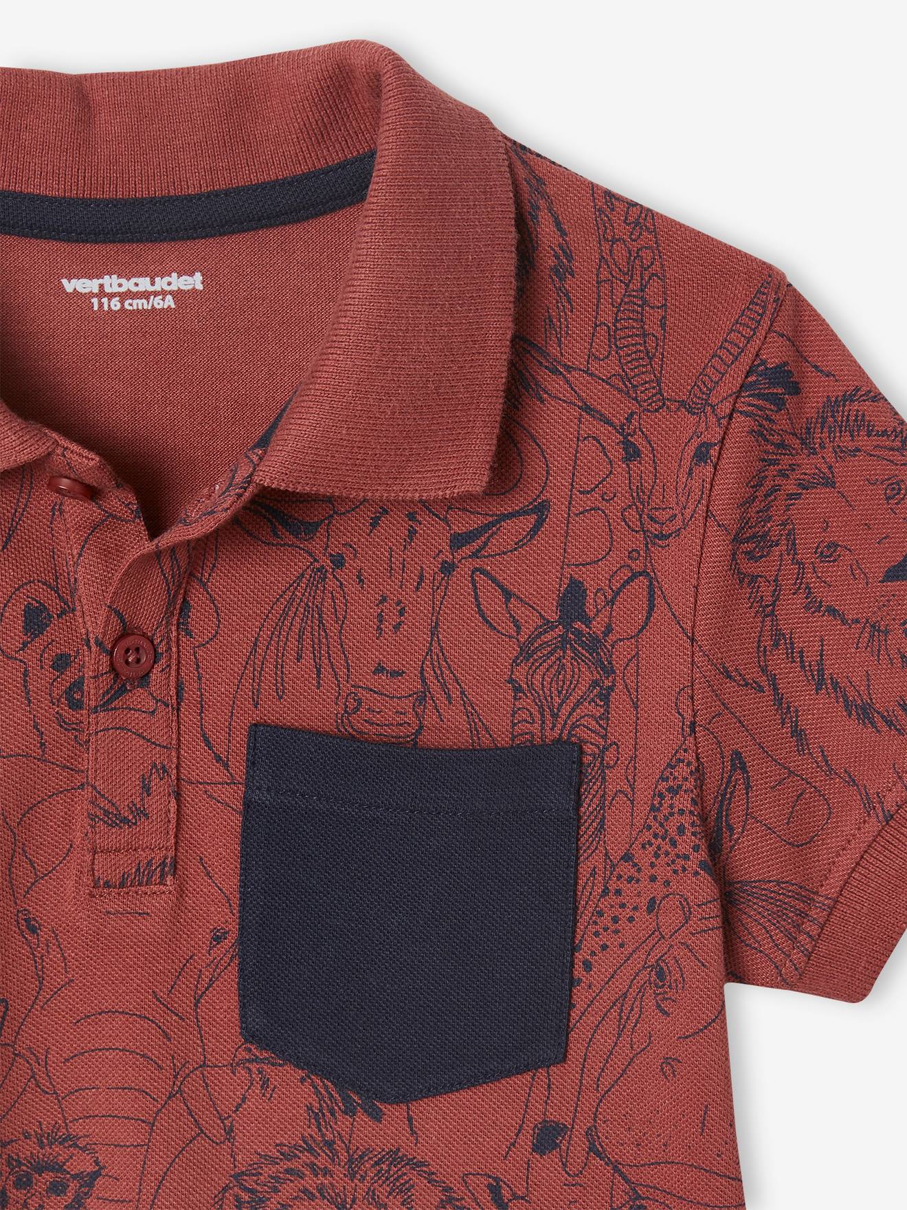 Polo motifs animaux de la jungle garçon terracotta