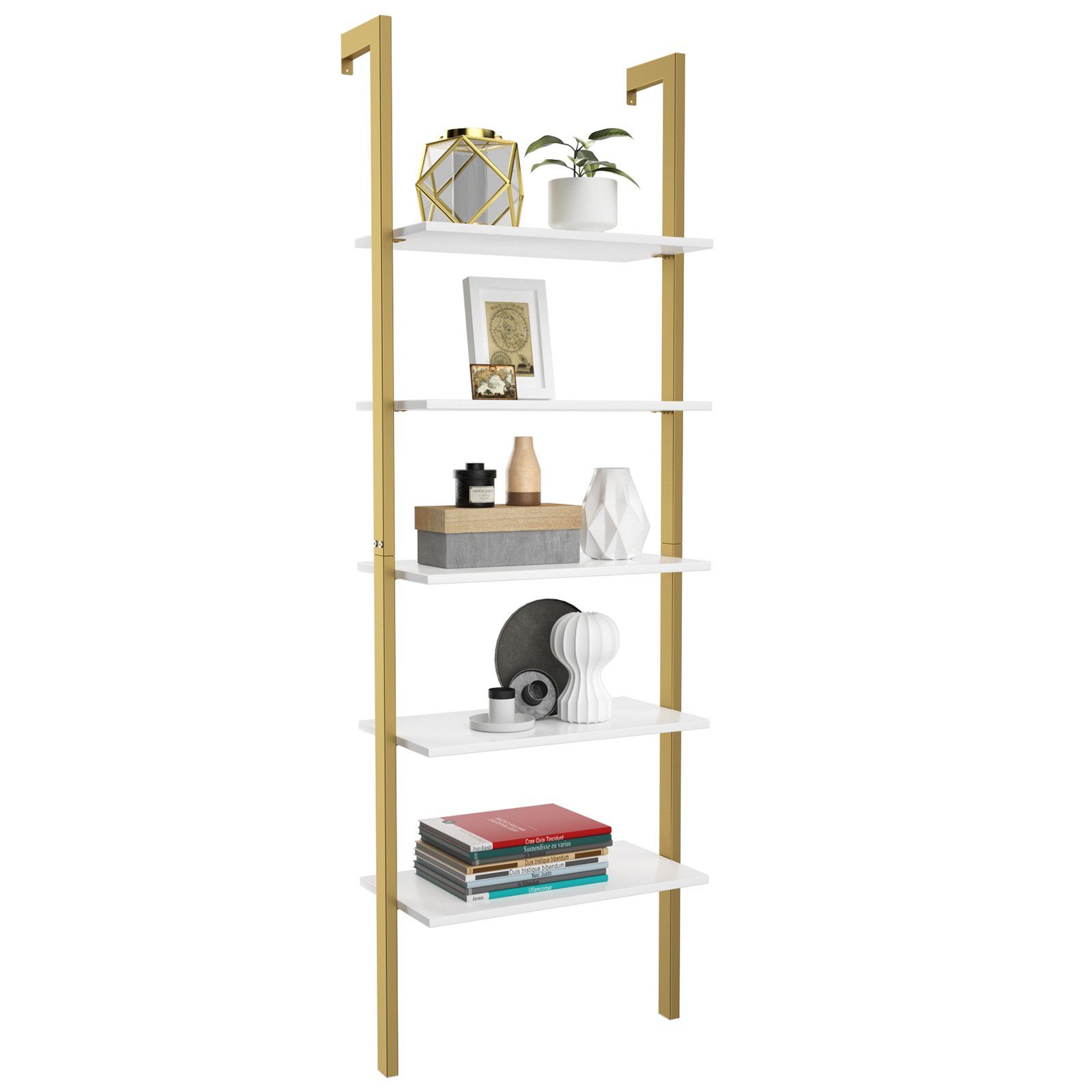 COSTWAY Leiterregal Bücherregal, 5-stufig, mit Metallrahmen, 183 cm