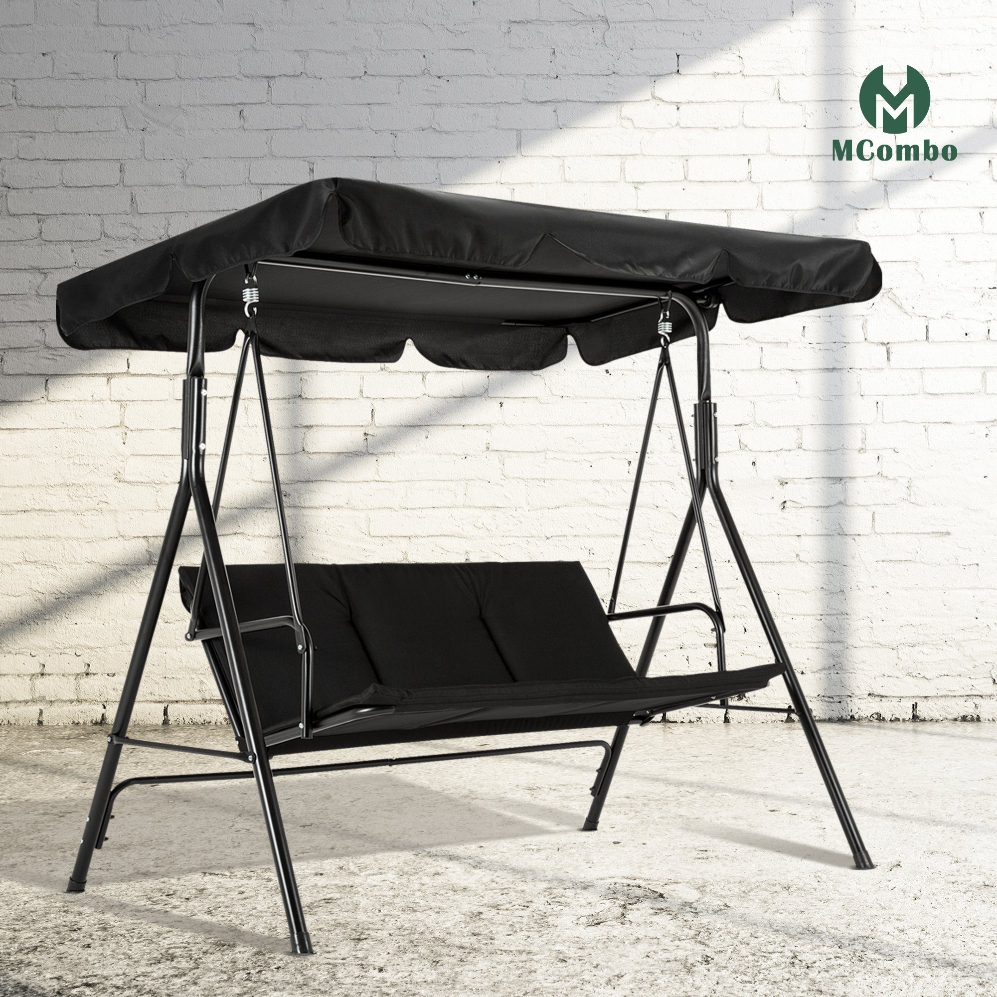 MCombo Hollywoodschaukel MCombo 3-Sitzer Hollywoodschaukel Gartenschaukel 8003/8007, 3-Sitzer, Mit gepolsterter Sitzauflage, Gartenliege Schaukelbank, Schaukelbank mit Sonnendach, outdoor