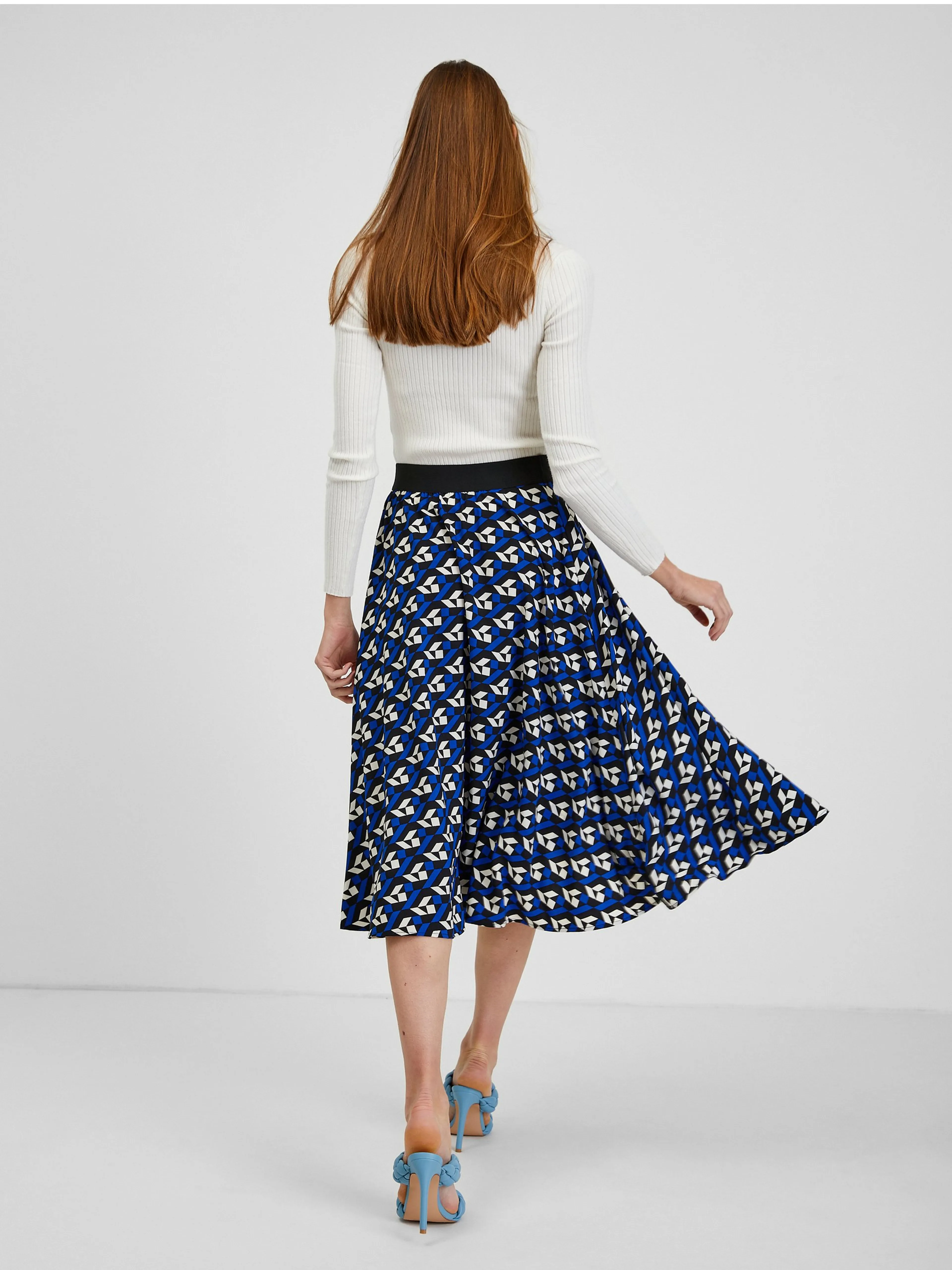 Blauer gemusterter Damen-Faltenrock ORSAY
