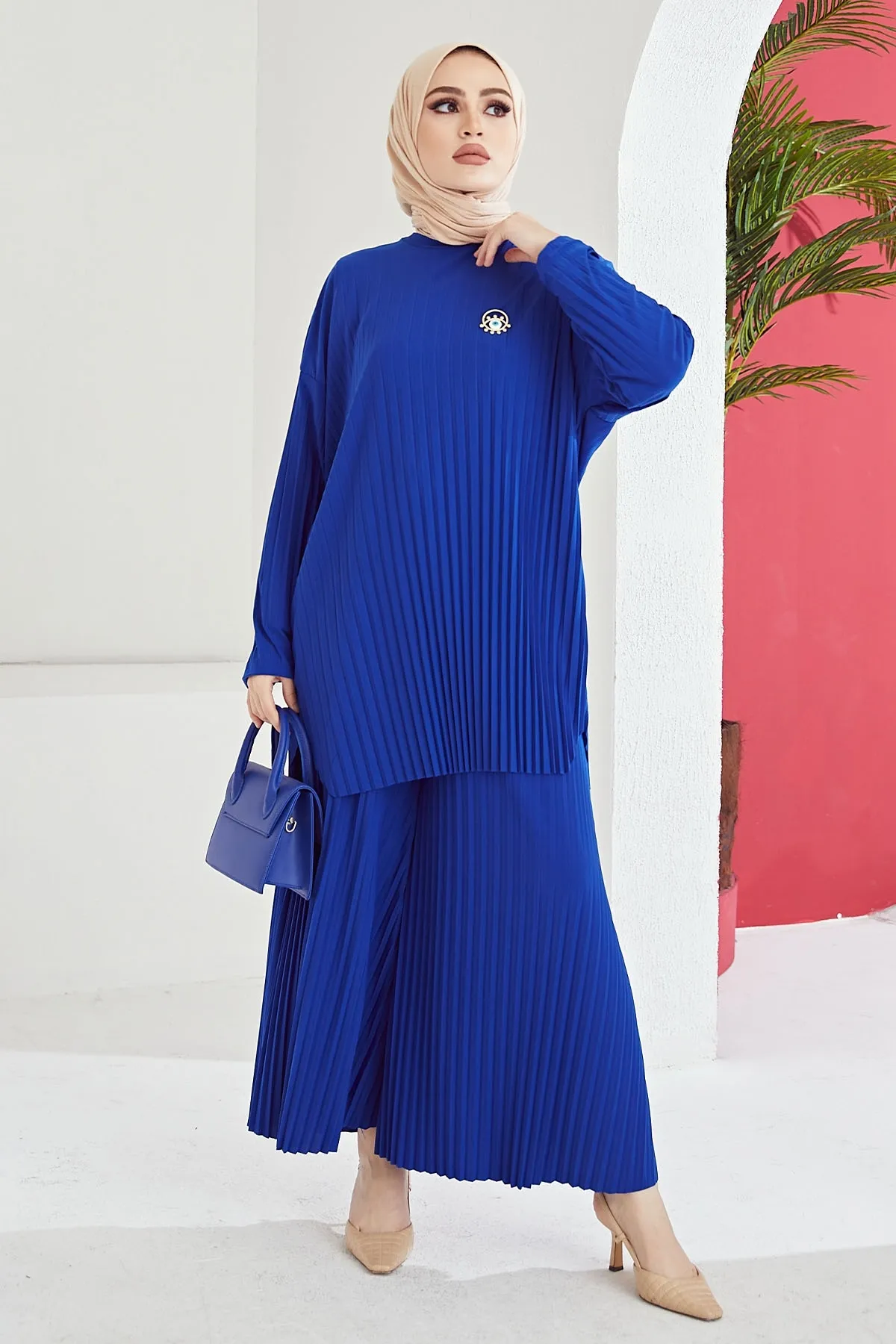 InStyle  Mila Faltenhosen-Tunika-Doppelset – Saksblau