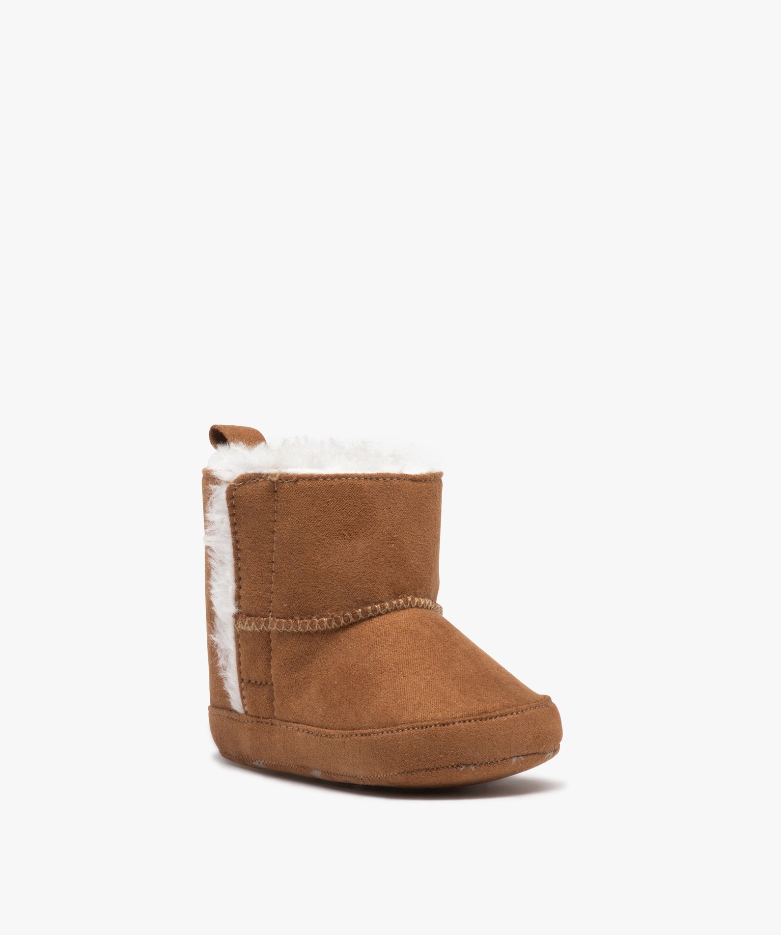 Chaussons de naissance bébé boots fourrées mixtes camel | GEMO