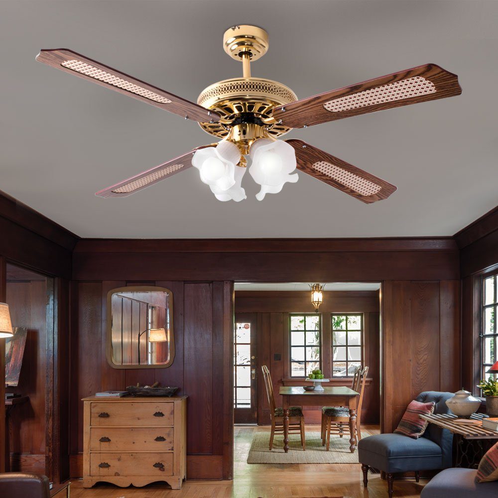 V-TAC Deckenventilator, Decken Ventilator Kühler Zugschalter Glas Leuchte Anti Mücken 3-Stufen