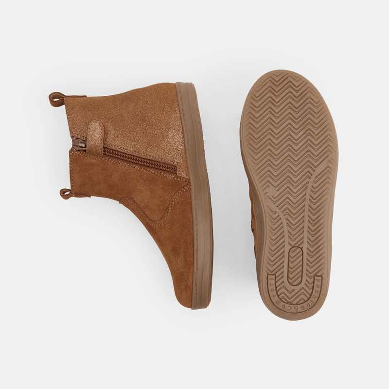 Boots chelsea croûte de cuir paillettes beige fille