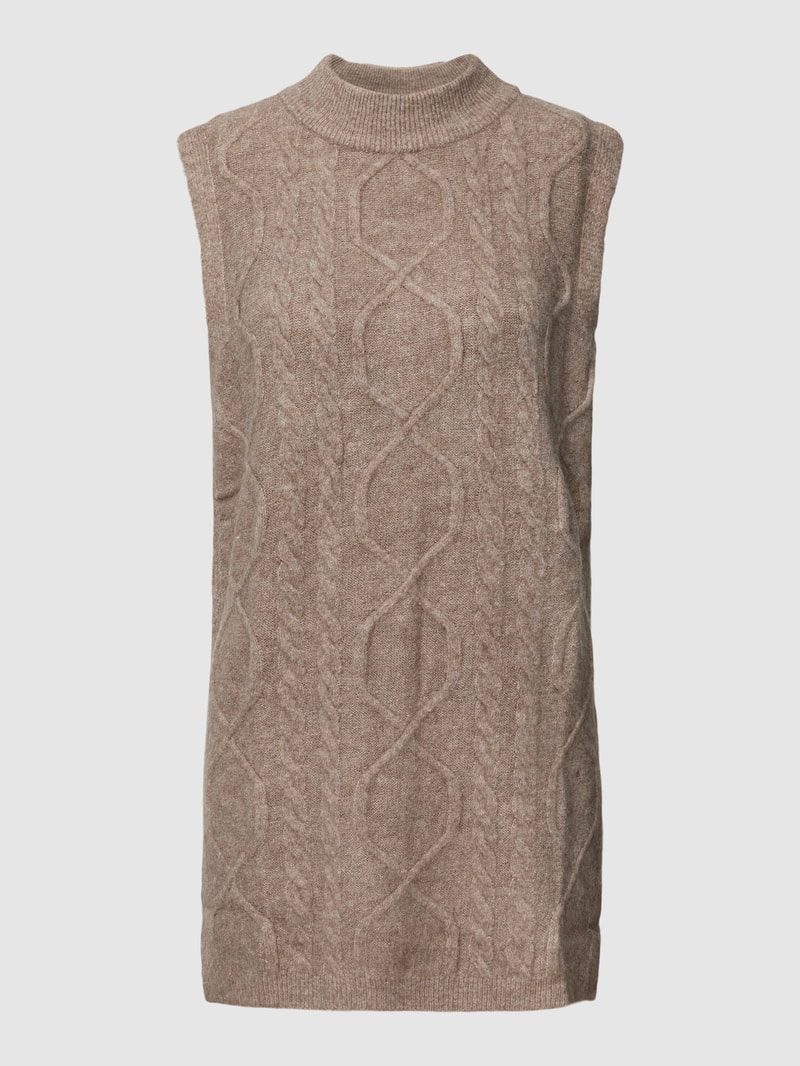 Strickpullunder mit Zopfmuster in taupe meliert