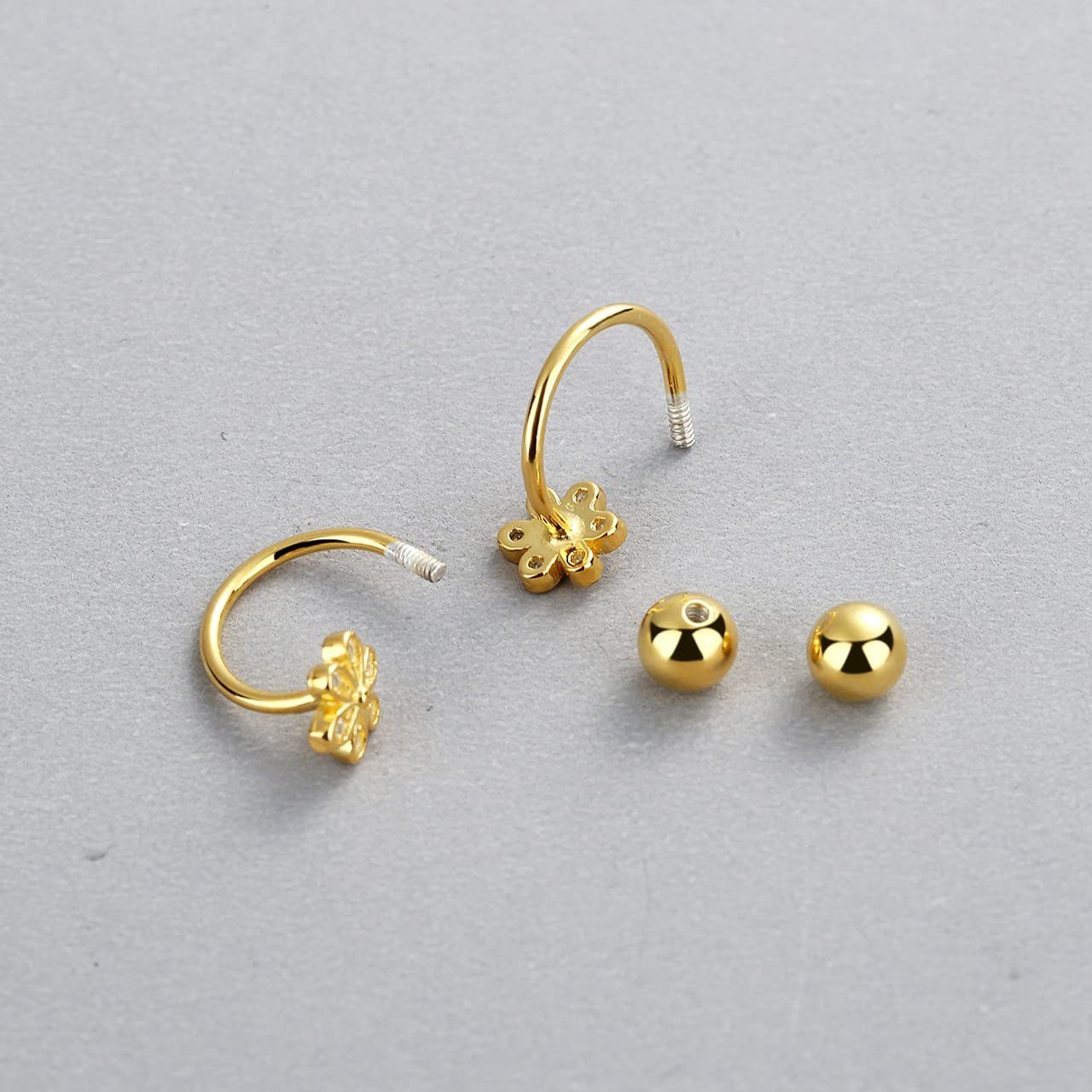 POCHUMIDUU Paar Ohrhänger 925 Sterling Silber Kleine Gänseblümchen Ohrringe Manschette (2-tlg., Helix Piercing Halb Hoop Ohrringe, Kugel Ohrstecker Ohrringe), für Frauen Teenager Mädchen