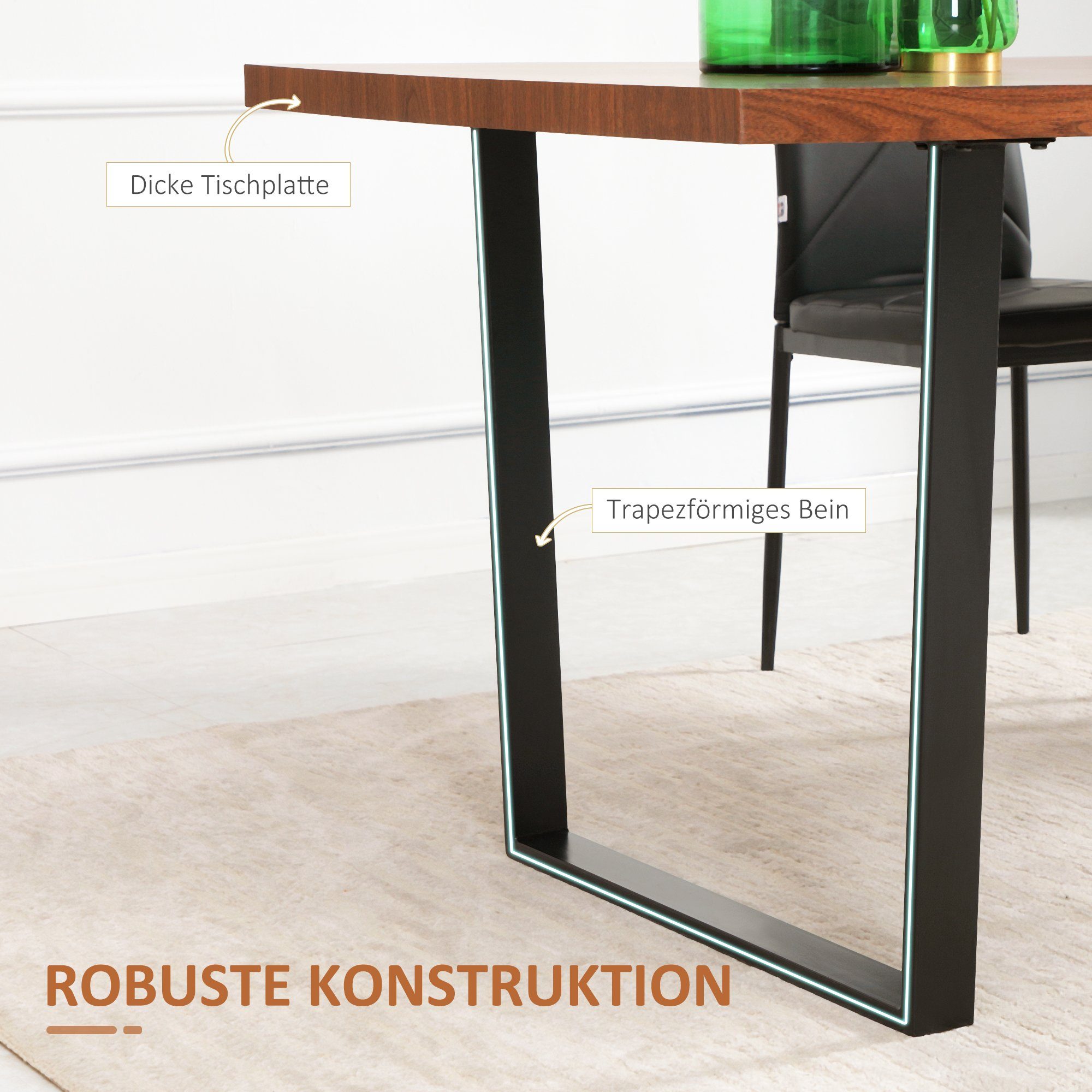HOMCOM Esstisch Küchentisch im Industrie-Design, Braun + Schwarz (Küchentisch, 1-St., Esszimmertisch), mit rutschfeste Fußpads