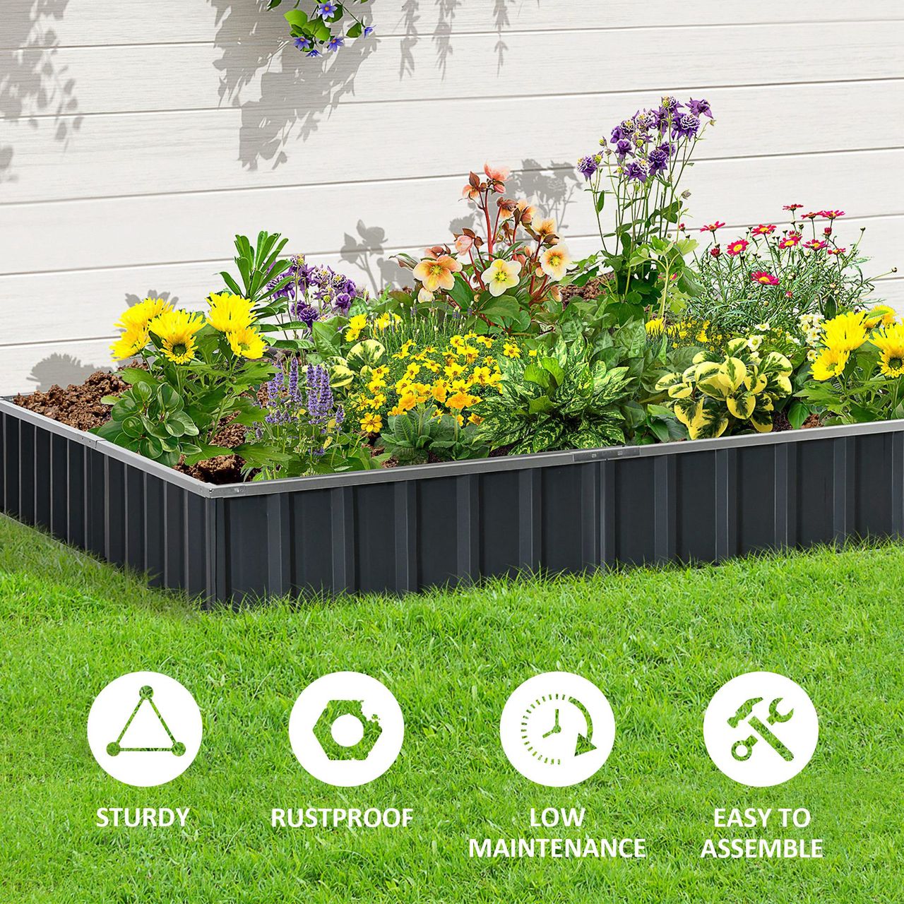 Outsunny Hochbeet DIY Gartenbeet mit T-Form-Pflanzenschilder Handschuhe Stahl